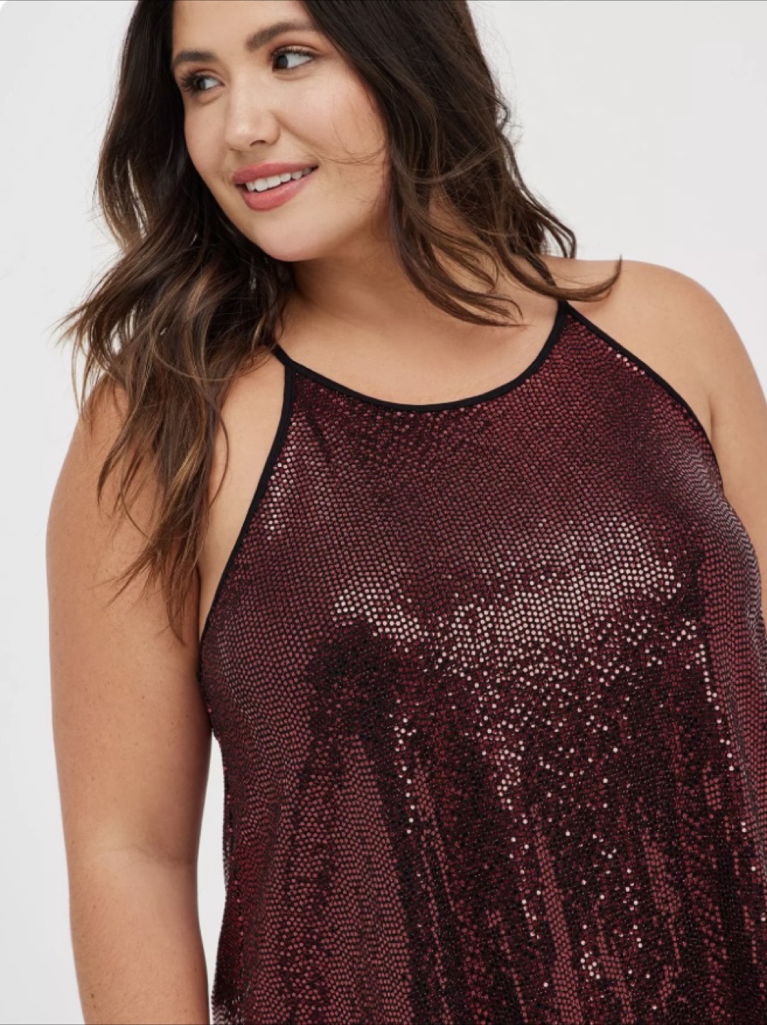 EUC Torrid High Neck Burgundy Sequin Tank size 0 (12/14) - photo 3
