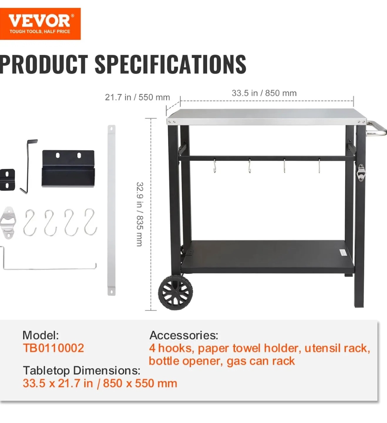 VEVOR Outdoor Grill Dining Cart thumbnail
