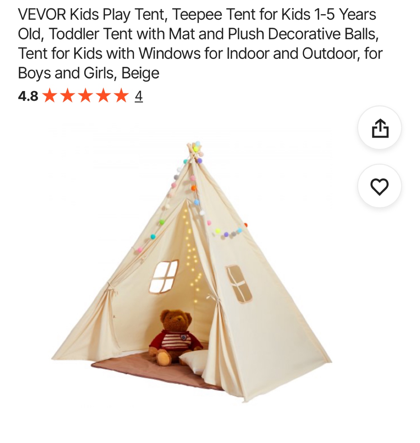 Unopened Kids Play Teepee Tent