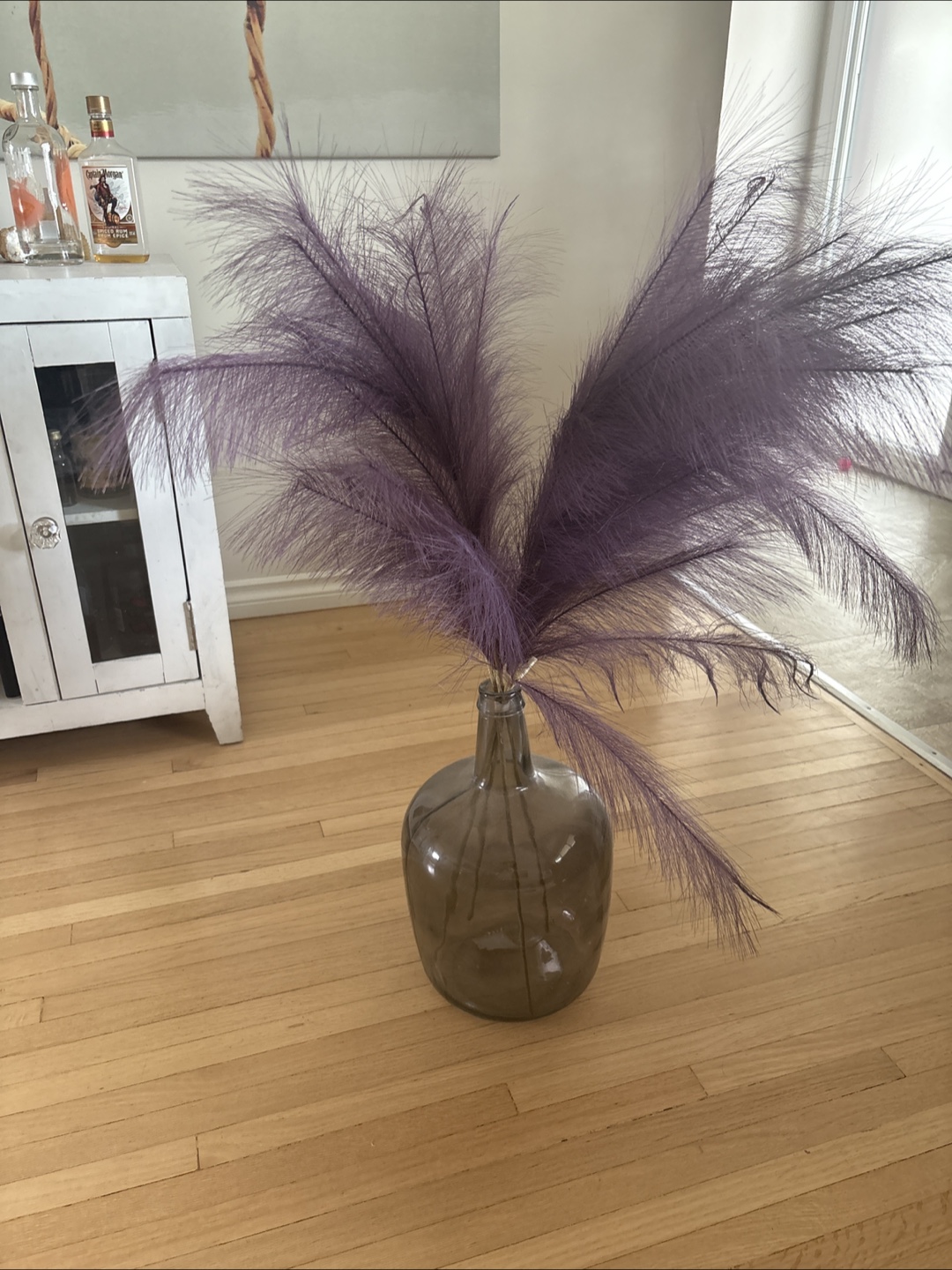 Purple Feathery Arrangement With Glass Vase