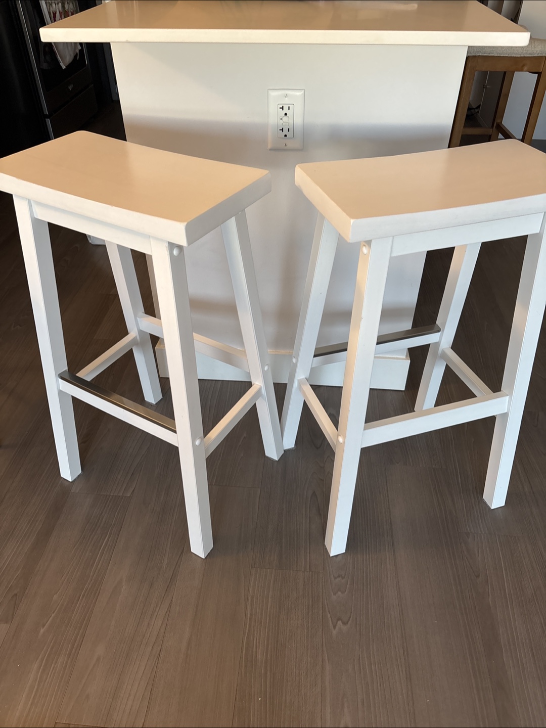 A Pair of Wooden White Kitchen Bar Stools