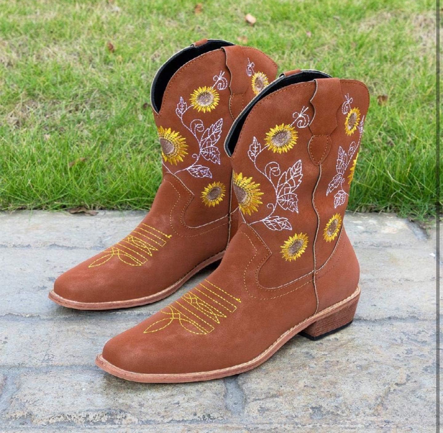 NEW! Sunflower Embroidered Cowboy Boots