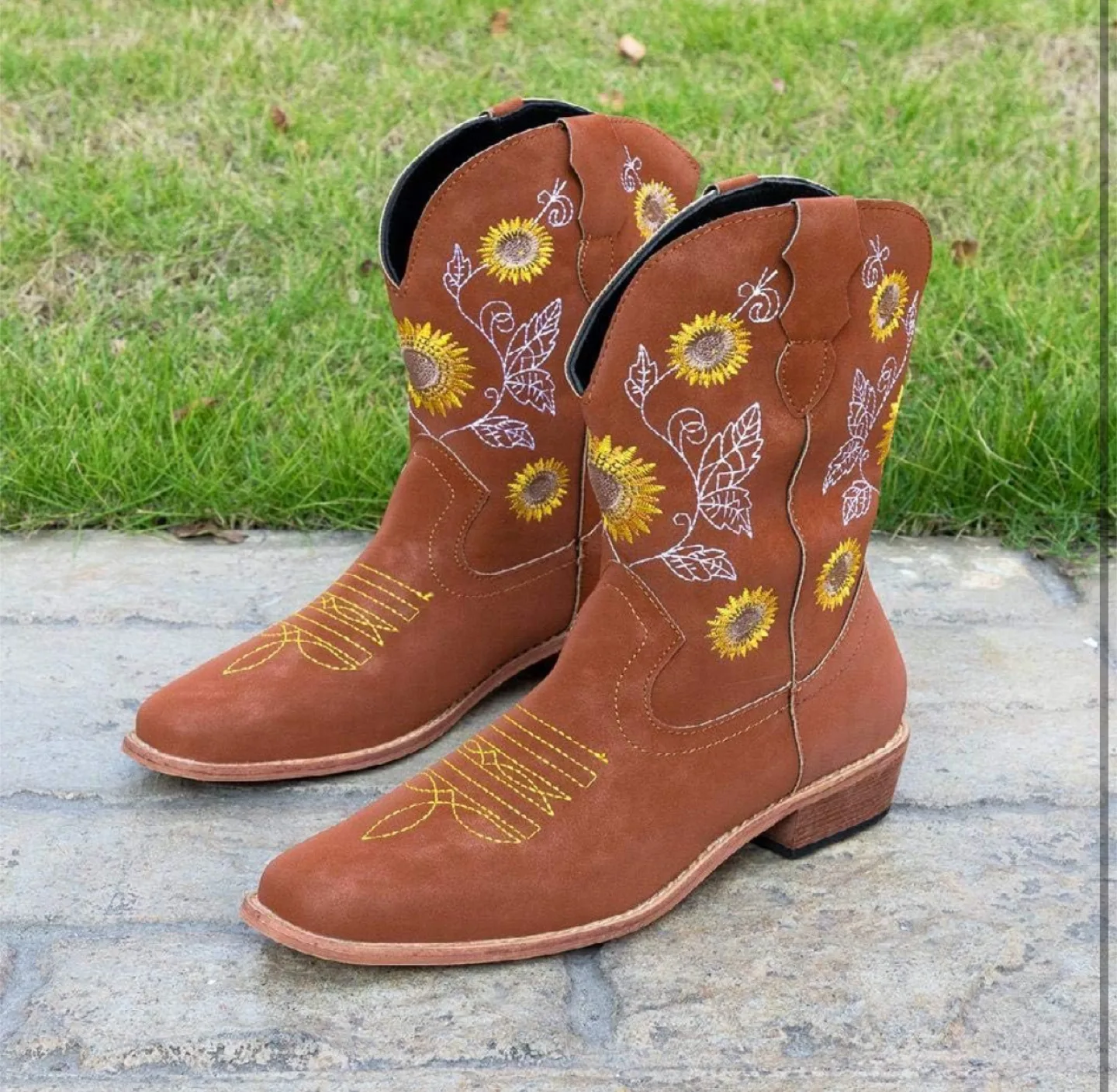 NEW! Sunflower Embroidered Cowboy Boots thumbnail