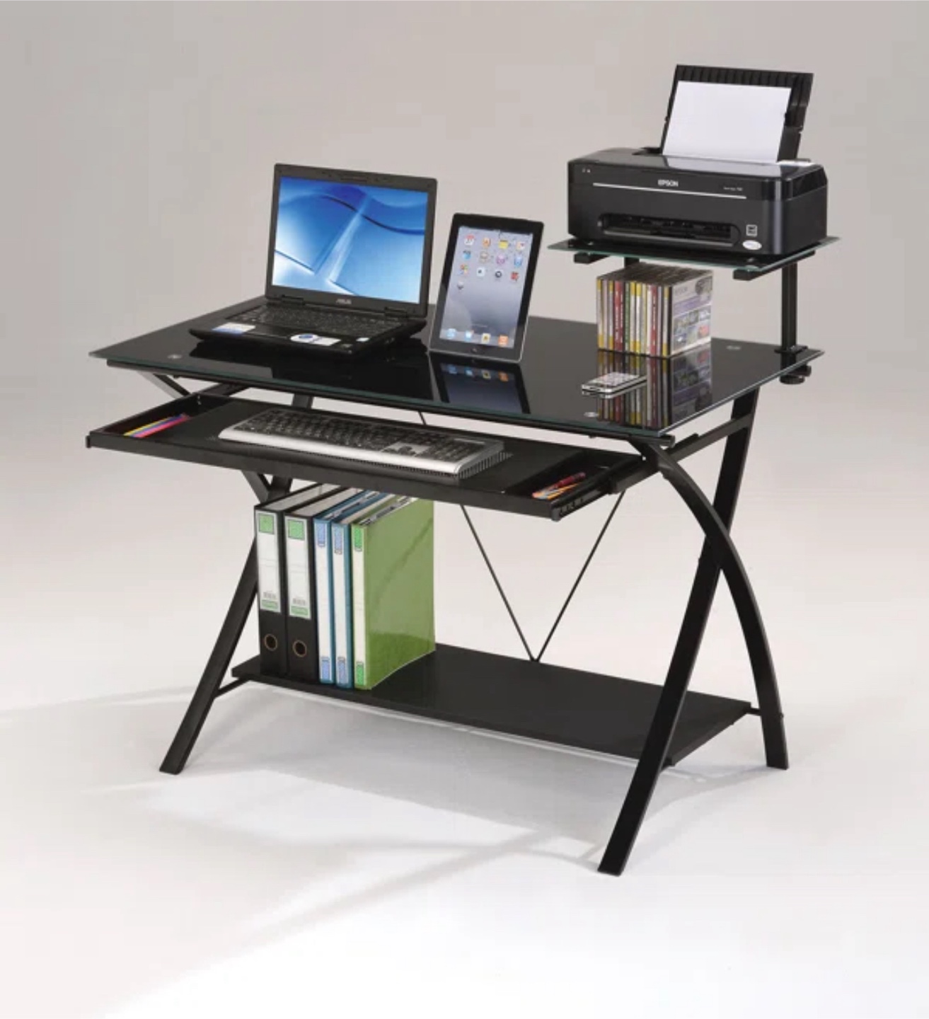 Black Glass Computer Desk