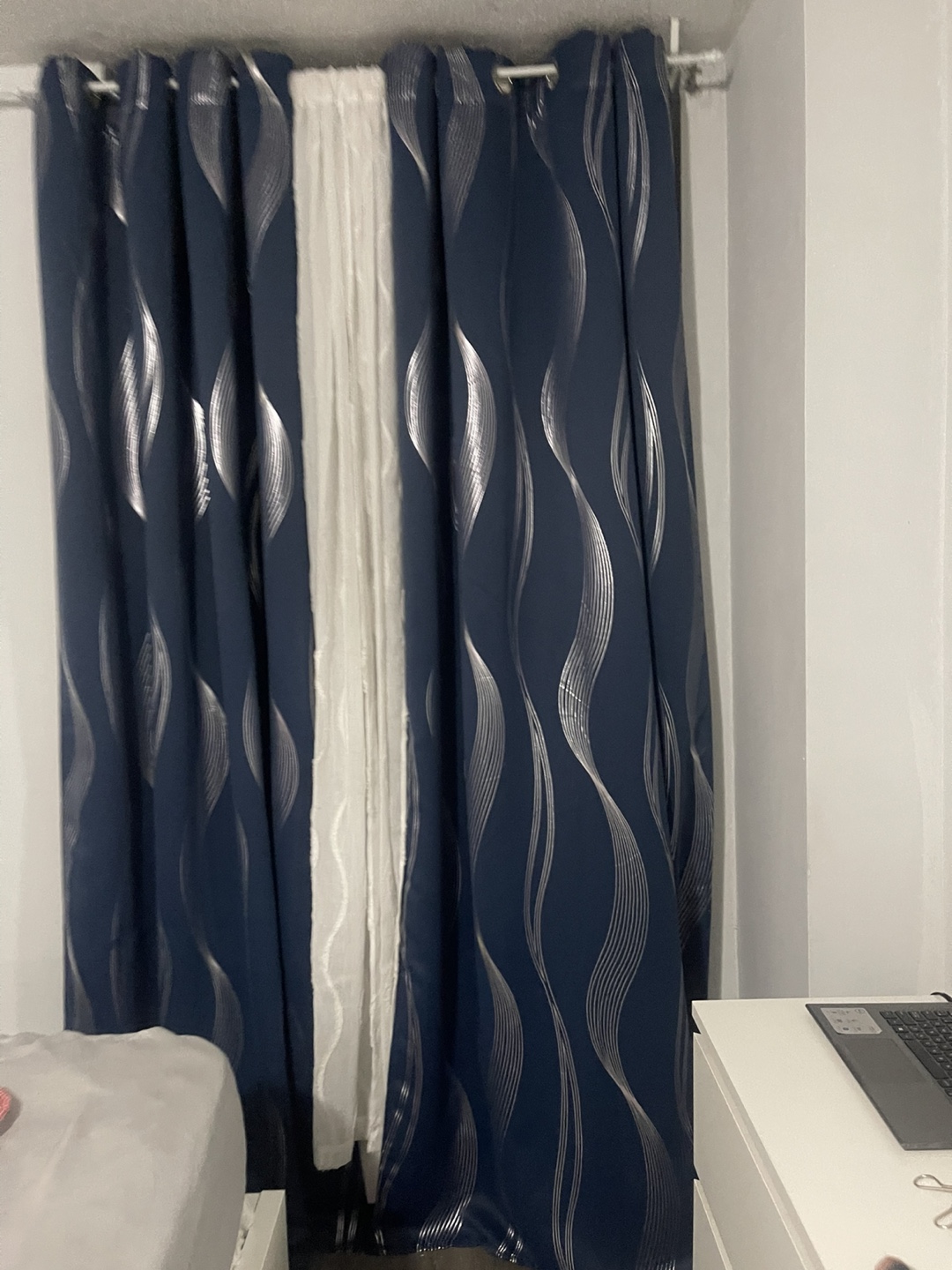 Navy Blue Curtains with White Sheers