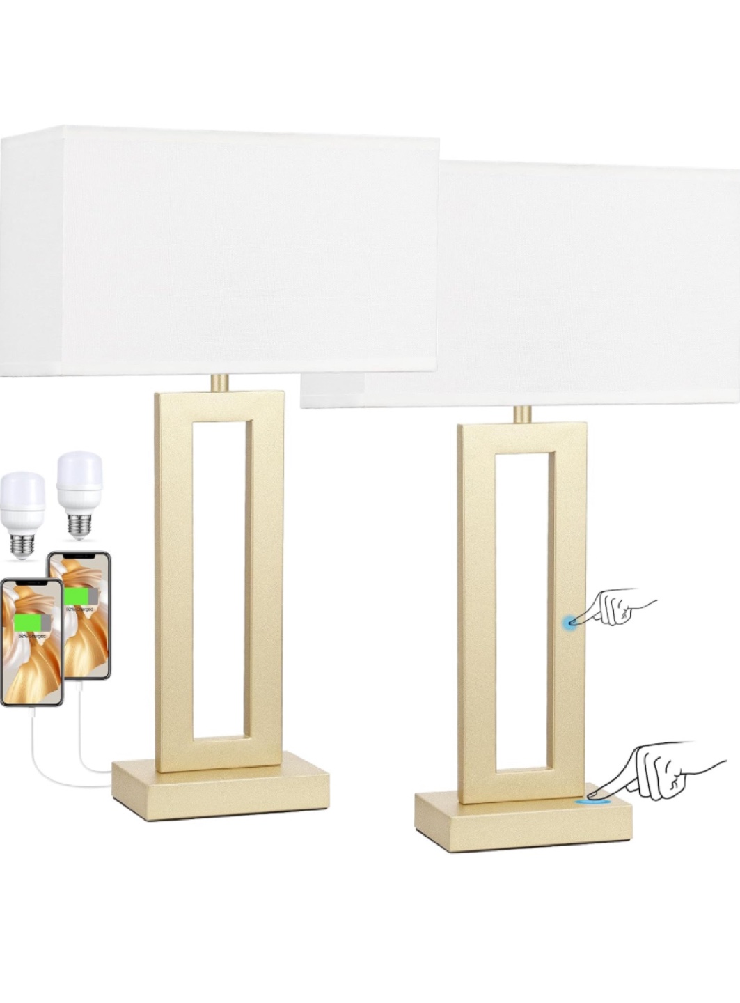 22” Seealle 3 Way touch table lamps with USB- Set of 2 - New - photo 5