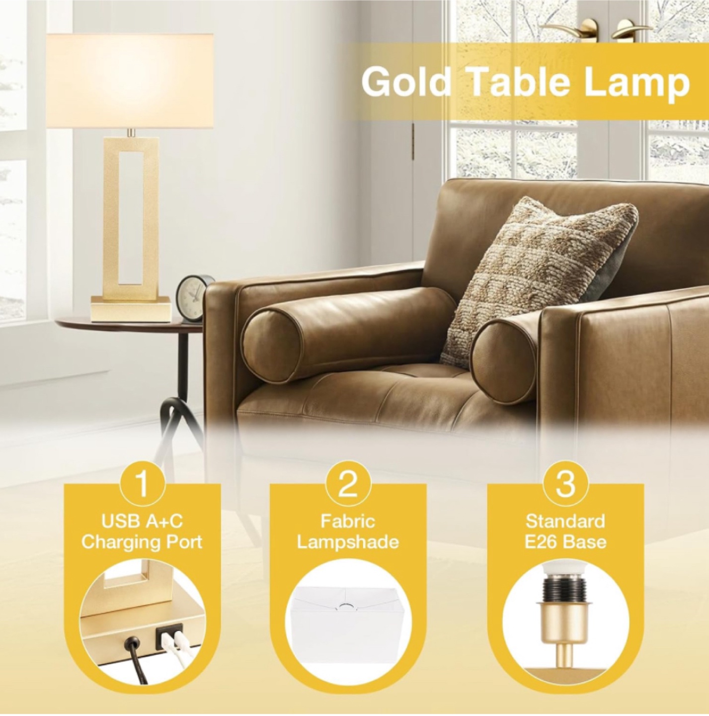 22” Seealle 3 Way touch table lamps with USB- Set of 2 - New - photo 4