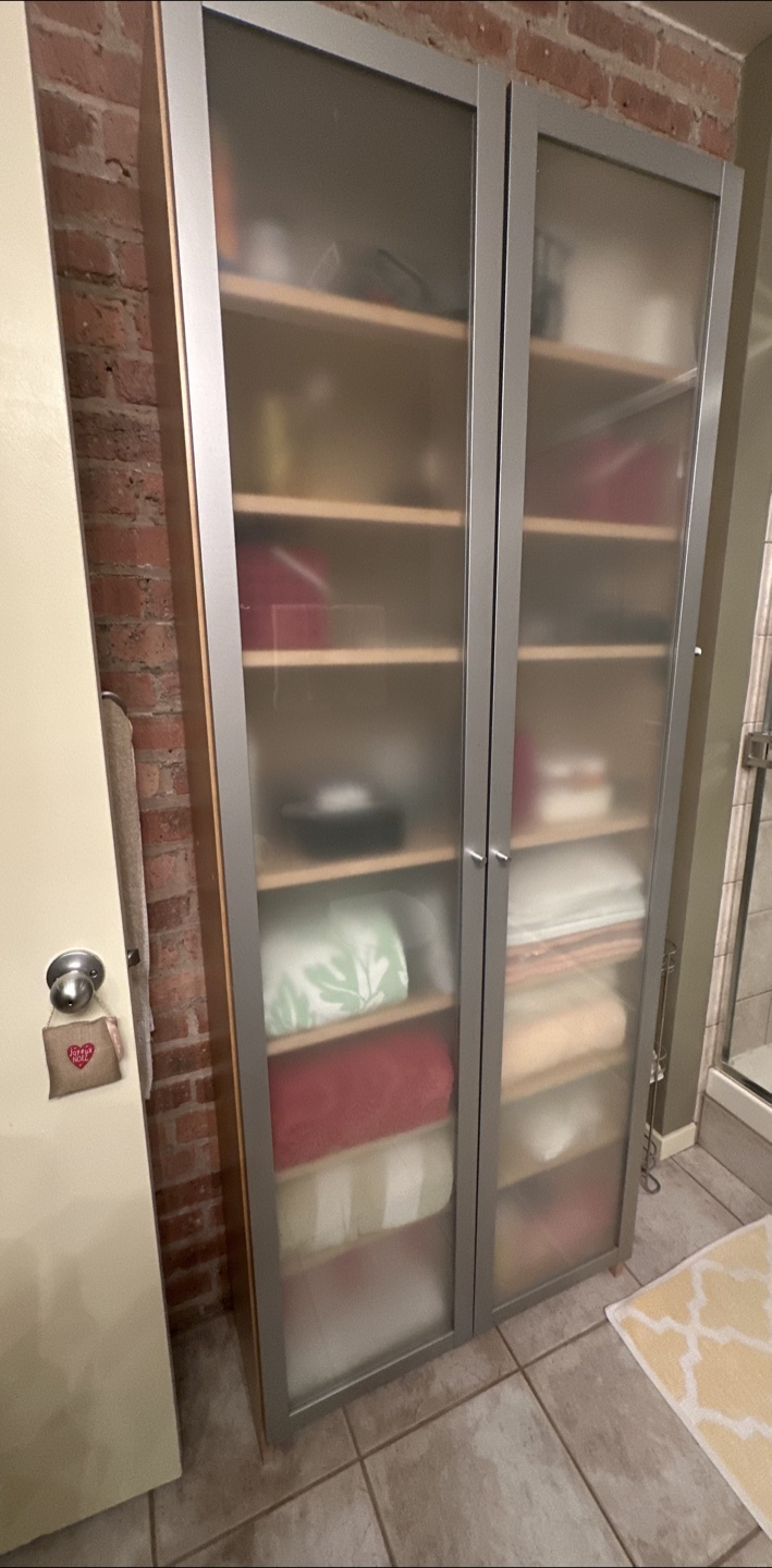 Tall Wood Cabinet with Frosted Glass Doors