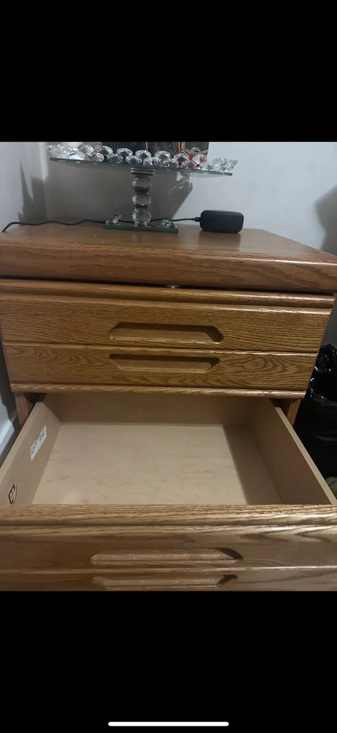 Oak wood 2 Drawer Nightstand with Storage image indicator(3)