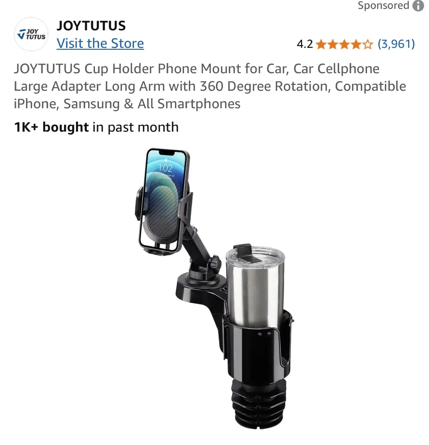JOY TUTUS Car Phone Mount and Cup Holder thumbnail