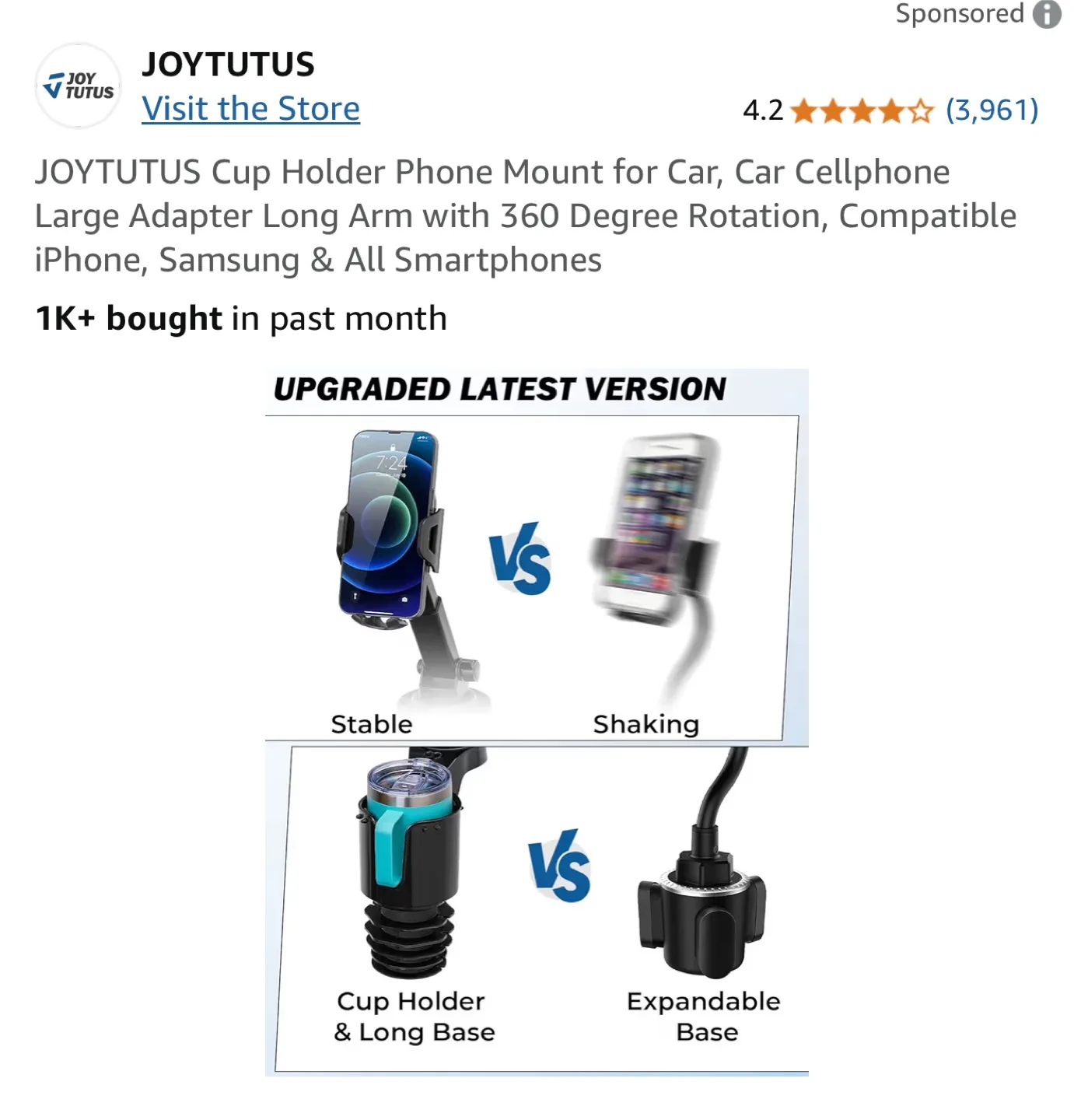 JOY TUTUS Car Phone Mount and Cup Holder image indicator(3)