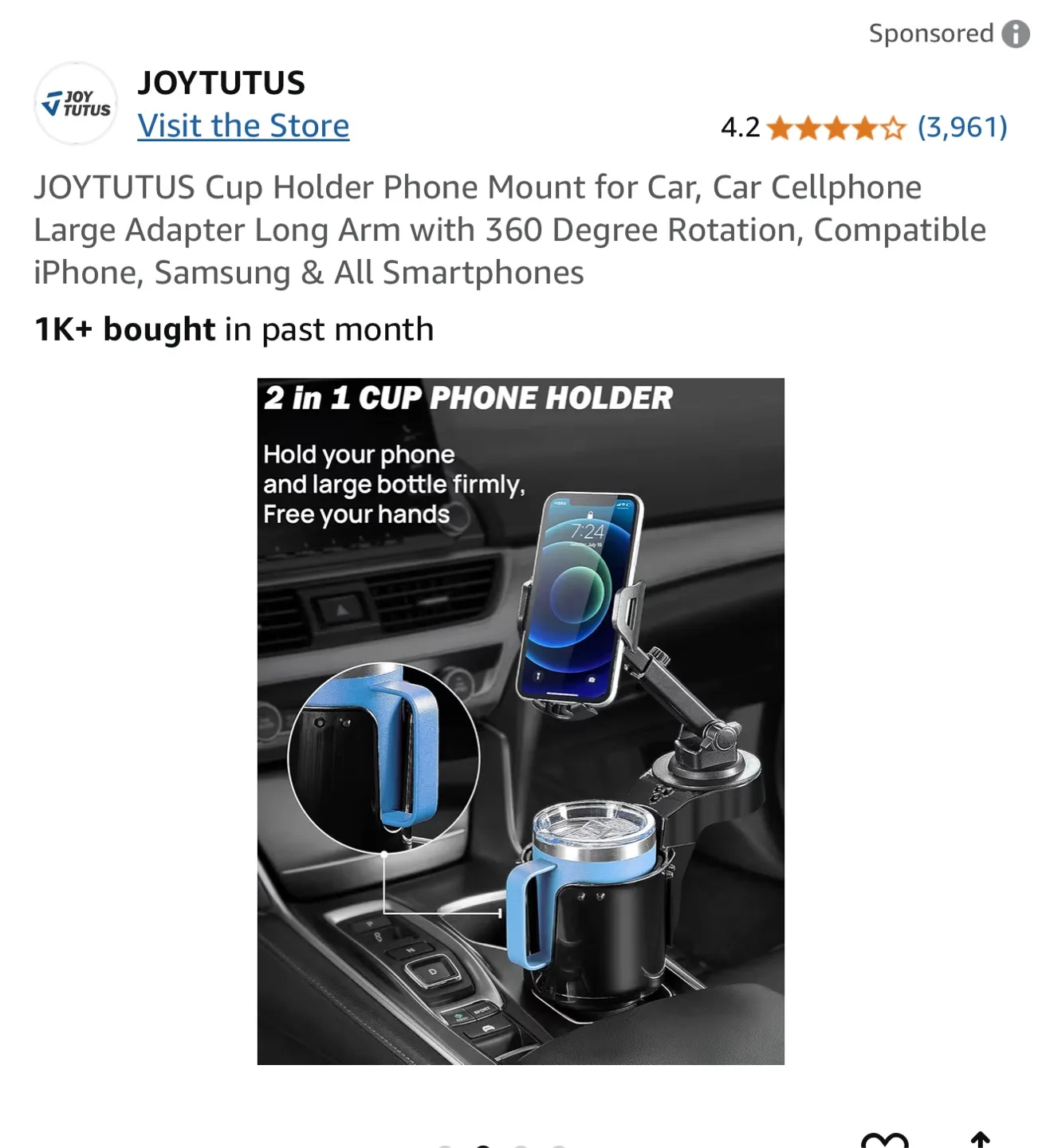 JOY TUTUS Car Phone Mount and Cup Holder image indicator(2)