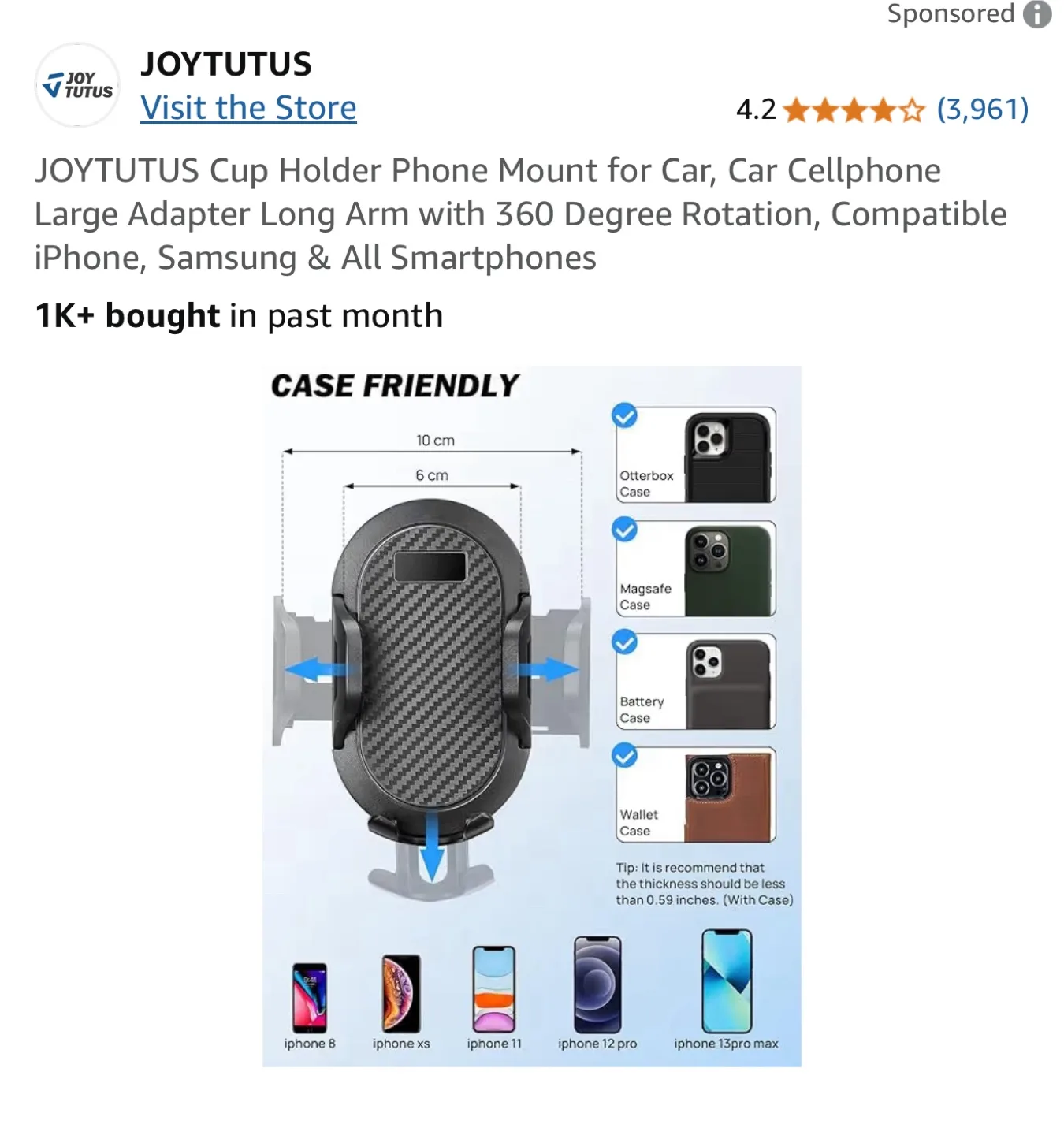 JOY TUTUS Car Phone Mount and Cup Holder image indicator(5)