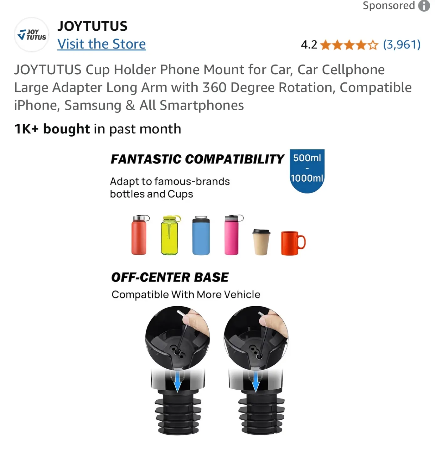 JOY TUTUS Car Phone Mount and Cup Holder image indicator(4)