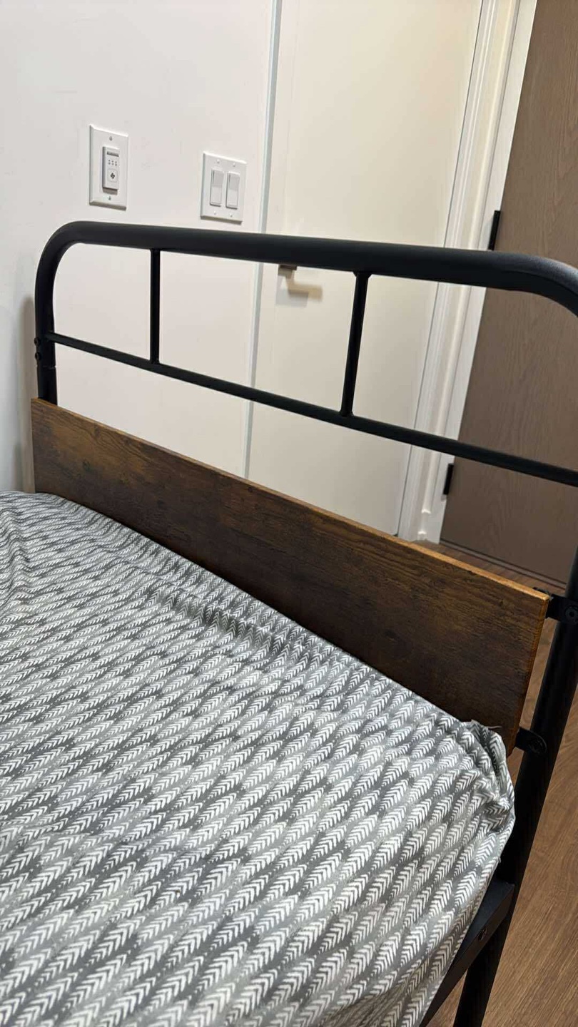 Twin Metal Platform Bed Frame with Wooden Headboard - photo 4