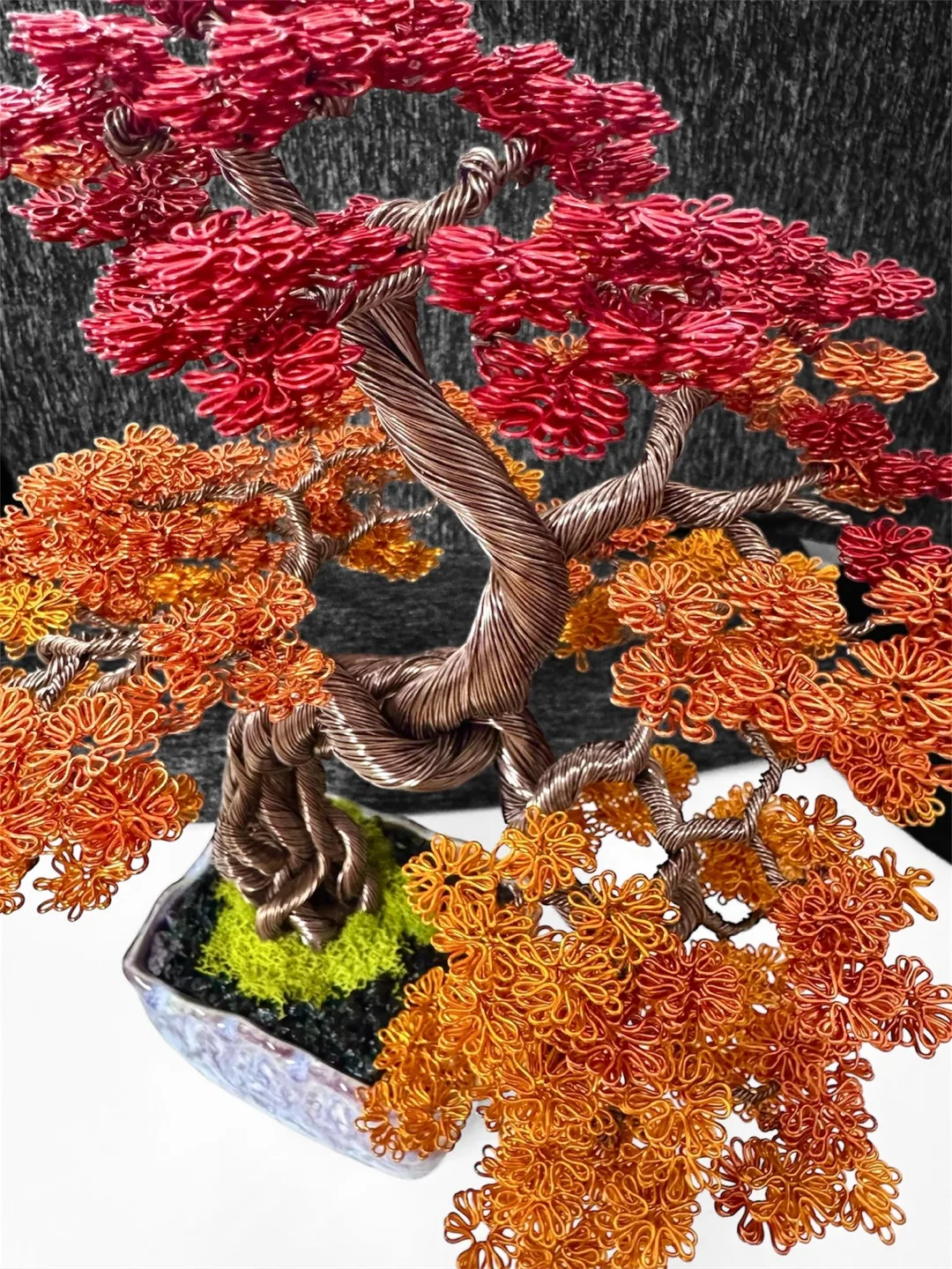 HANDCRAFTED WIRE BONSAI TREE AUTUMN image indicator(5)