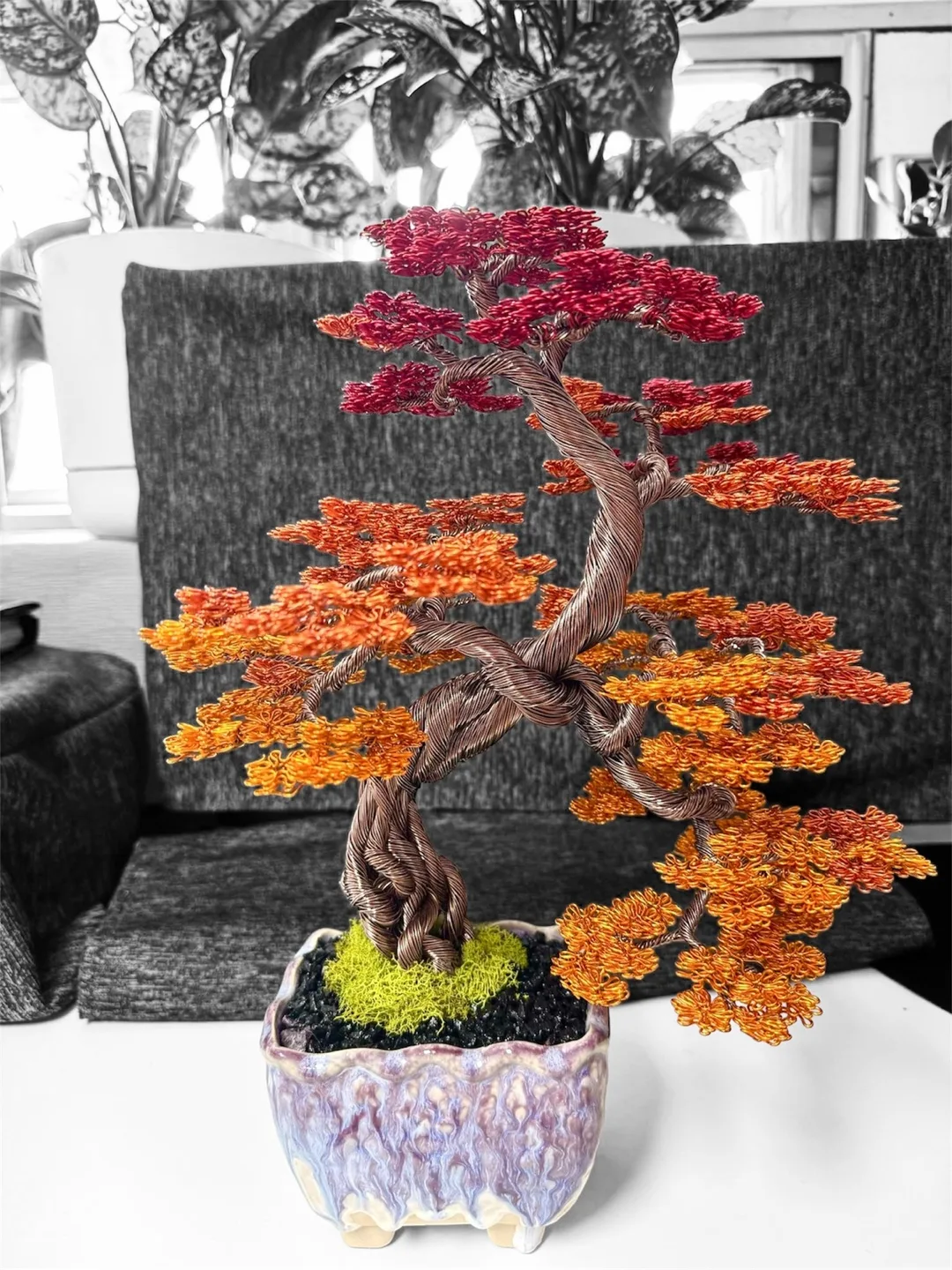 HANDCRAFTED WIRE BONSAI TREE AUTUMN thumbnail