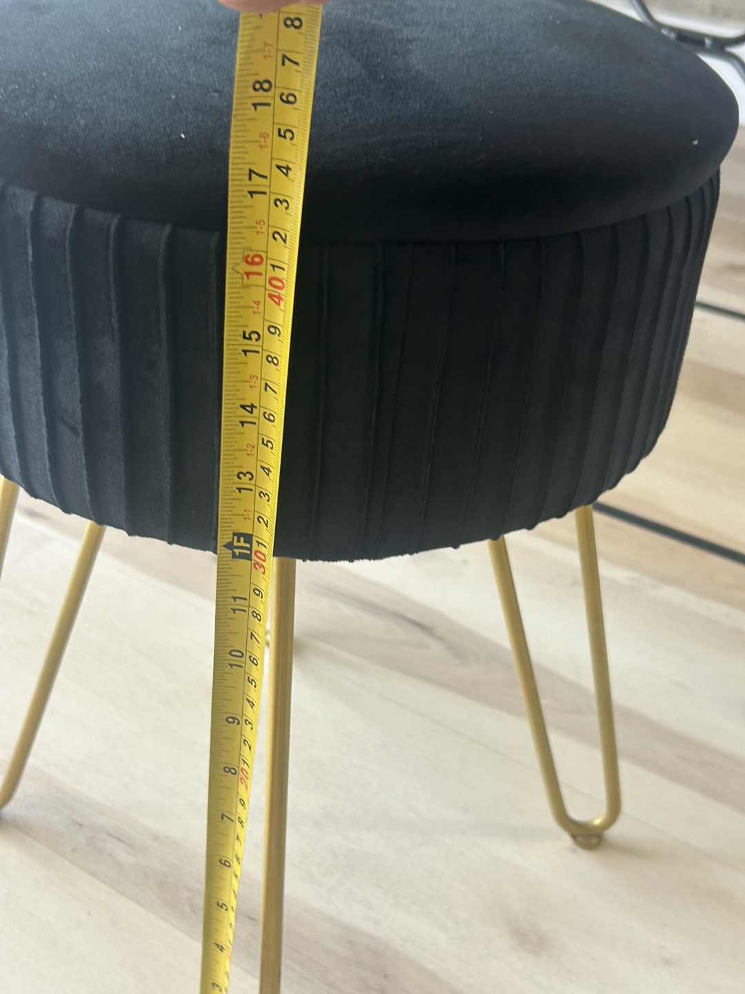 Black Velvet Ottoman with Gold Legs - photo 2