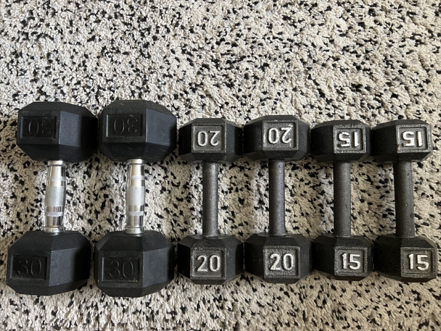 Set of hex dumbbells