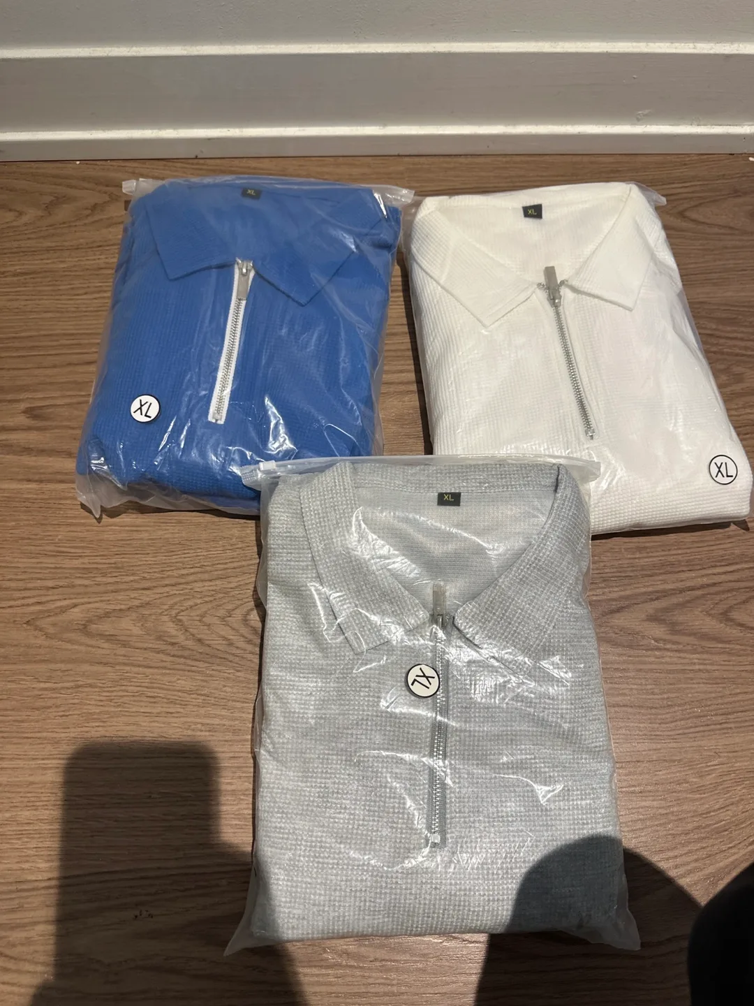 New XL Quarter Zip Tops - Blue, White & Grey thumbnail