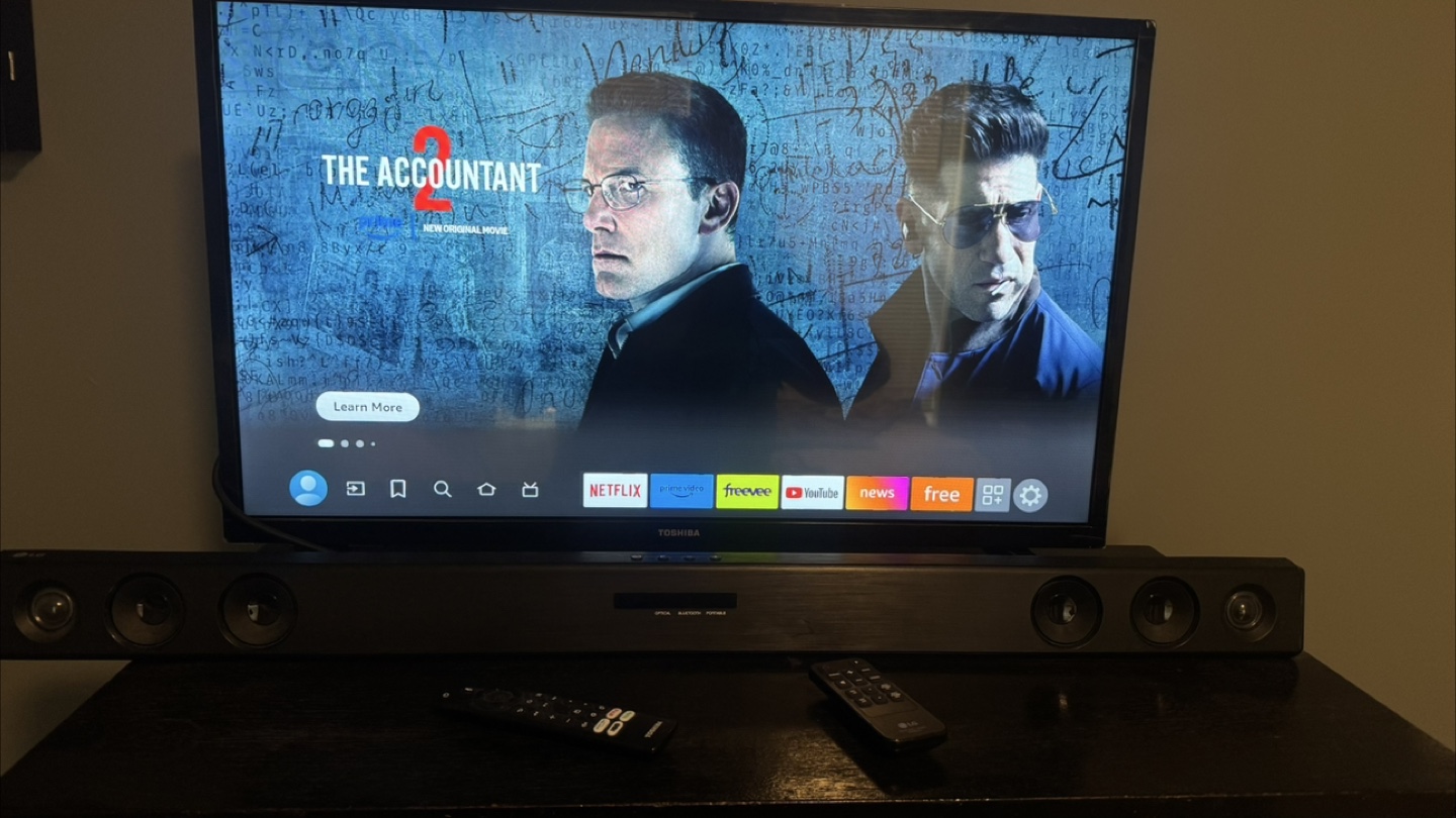 32”  Toshiba Smart TV with Soundbar and Remotes