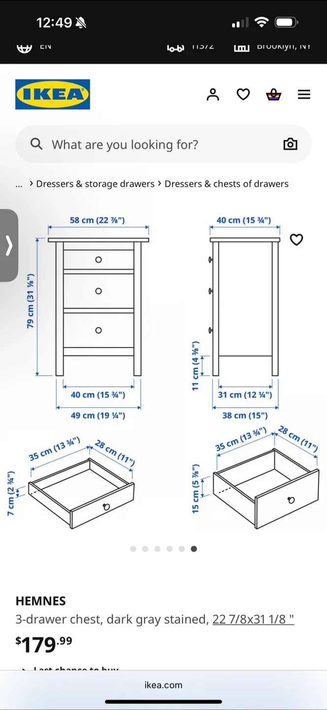 *NEW.. Never Opened*IKEA Hemnes 3-Drawer Chest in Dark Gray image indicator(3)