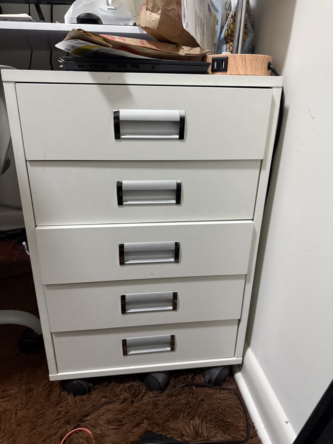 White 5-Drawer Rolling File Cabinet
