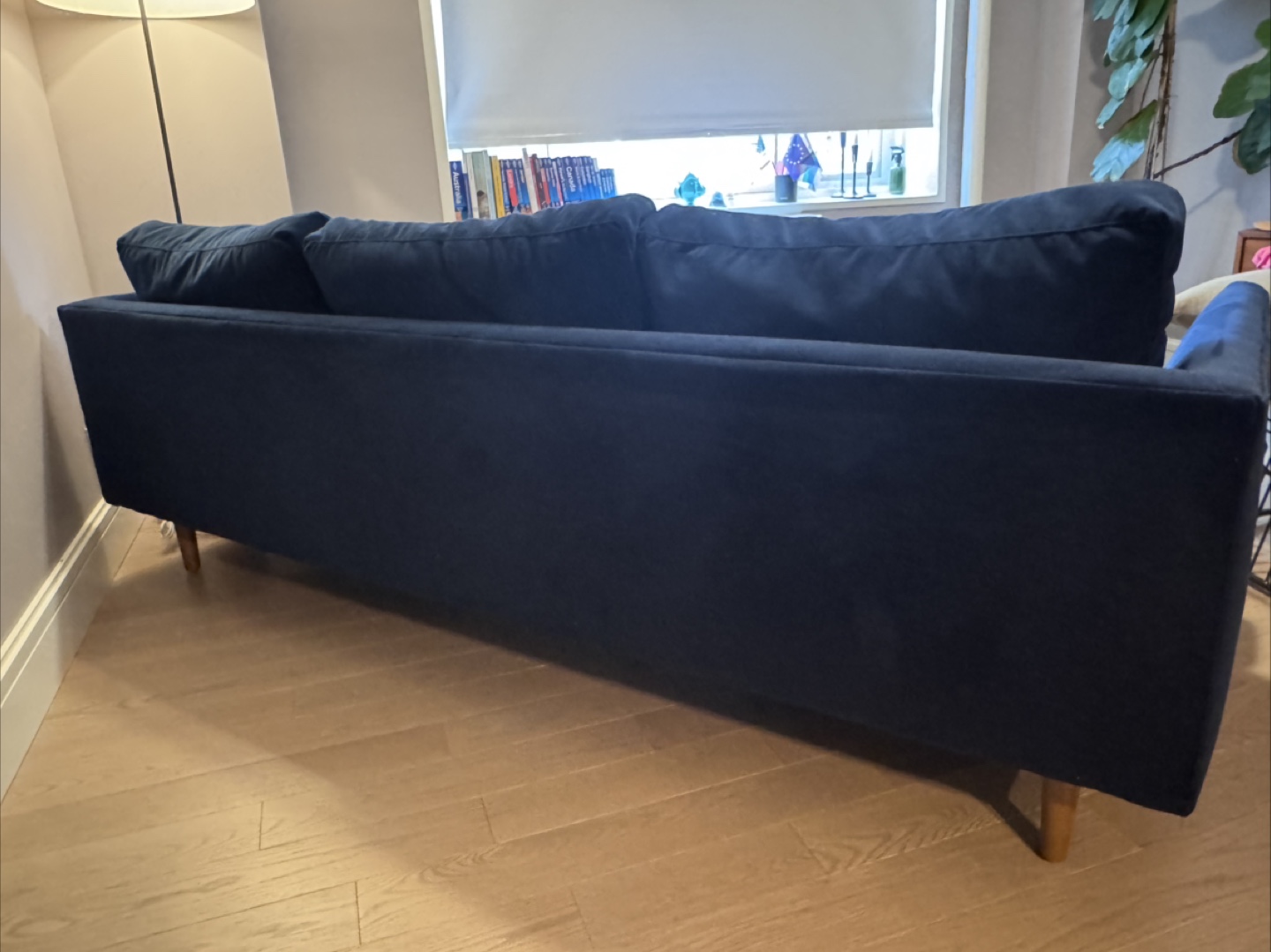West Elm Haven Sofa – Velvet Blue – 86” – Like New - photo 3