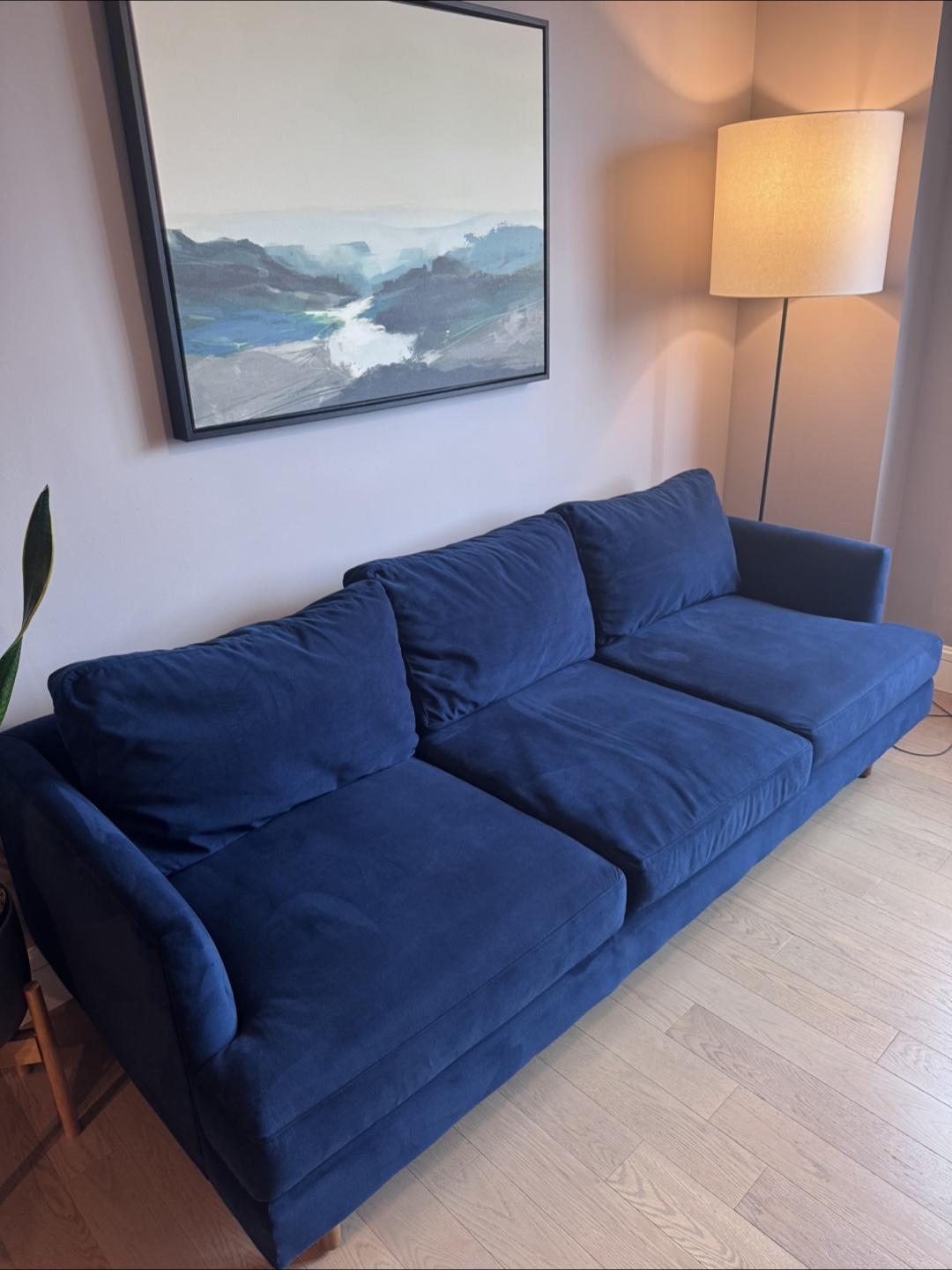 West Elm Haven Sofa – Velvet Blue – 86” – Like New