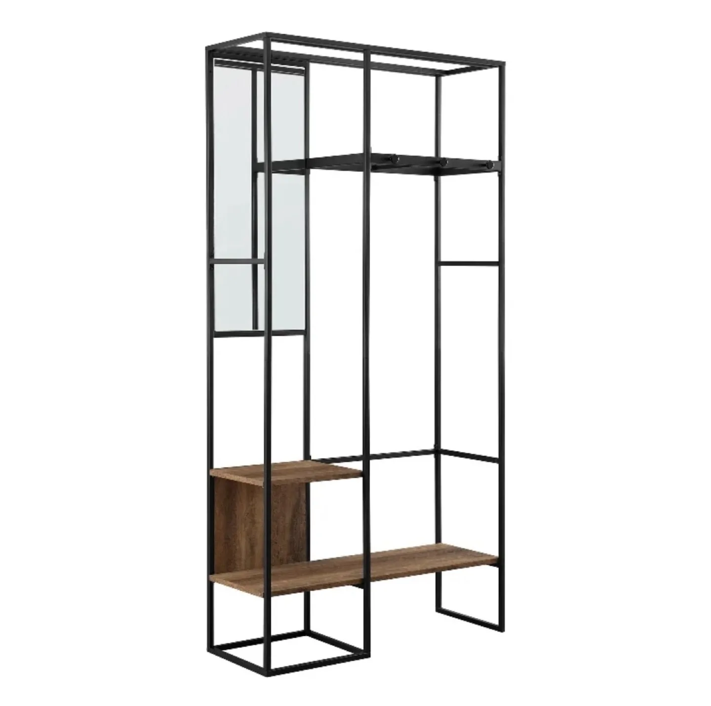 70" Wood Hall Tree with Mirror in Rustic Oak image indicator(2)