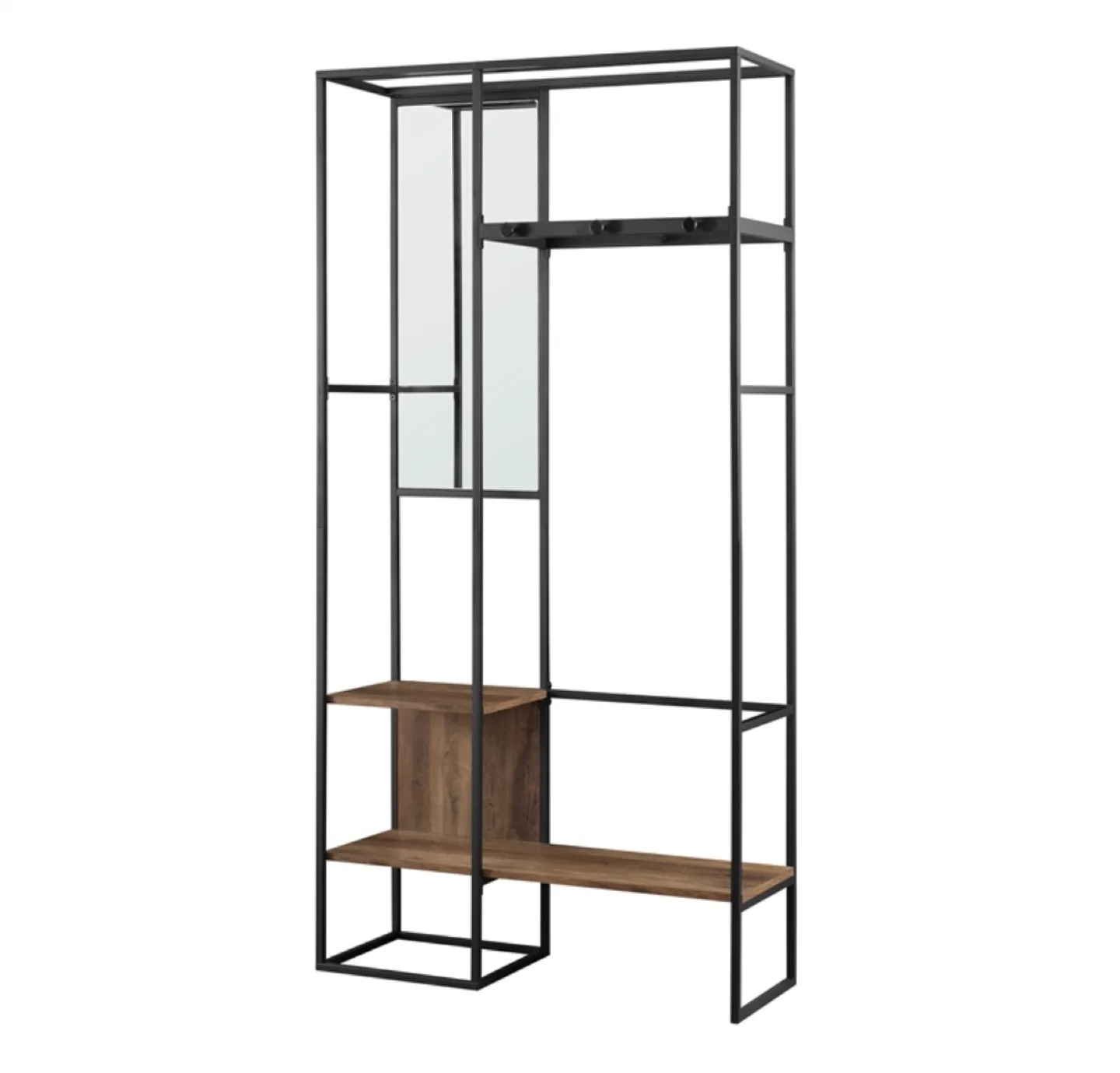 70" Wood Hall Tree with Mirror in Rustic Oak image indicator(5)