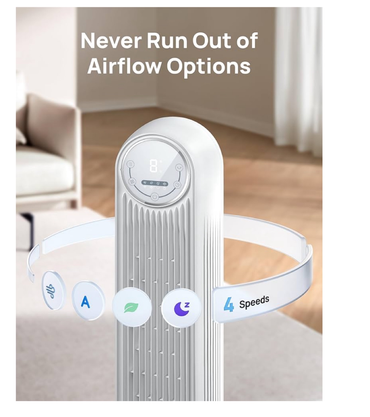 STANDING TOWER FLOOR FAN, WHITE COLOR - photo 3