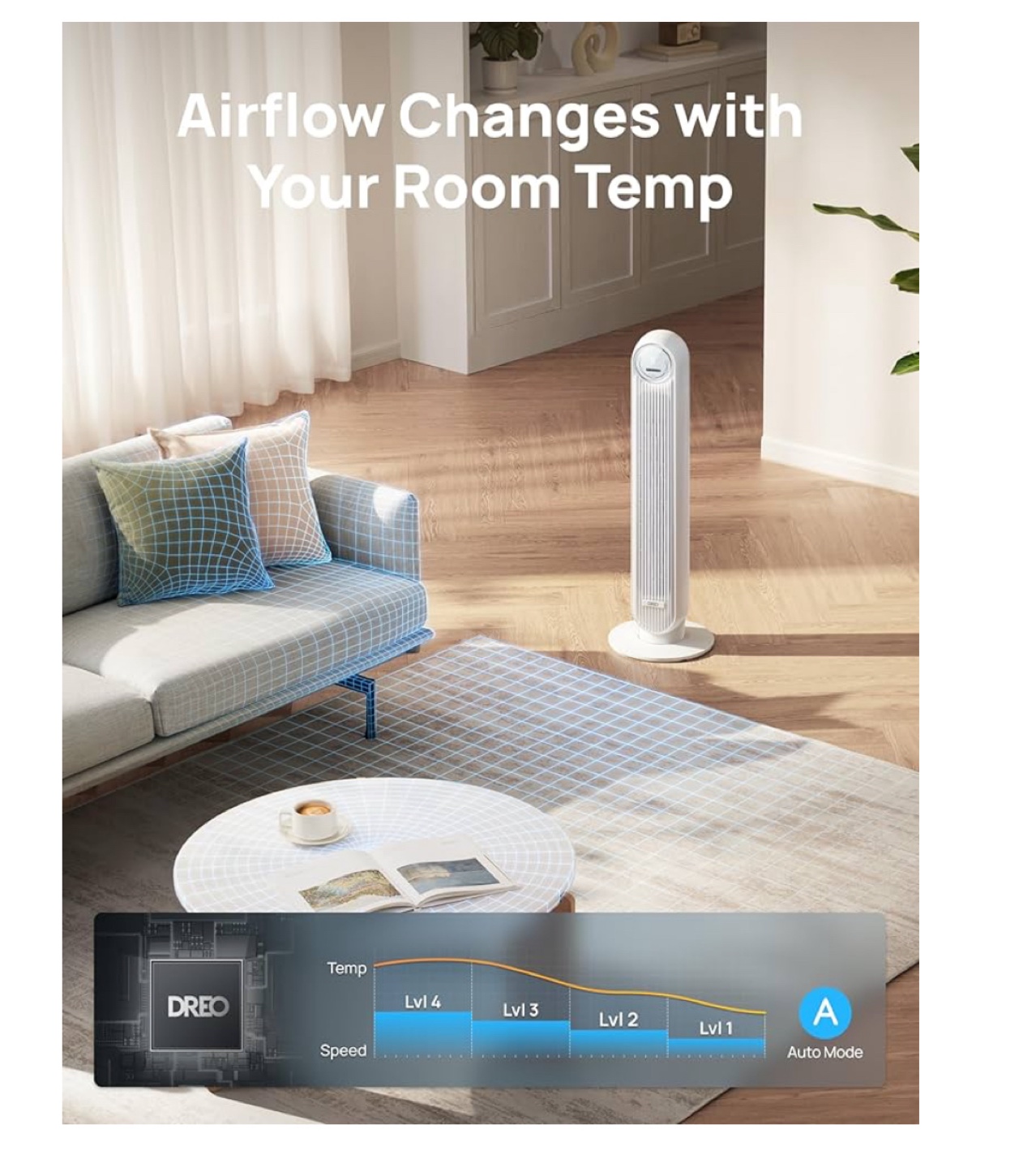 STANDING TOWER FLOOR FAN, WHITE COLOR - photo 5