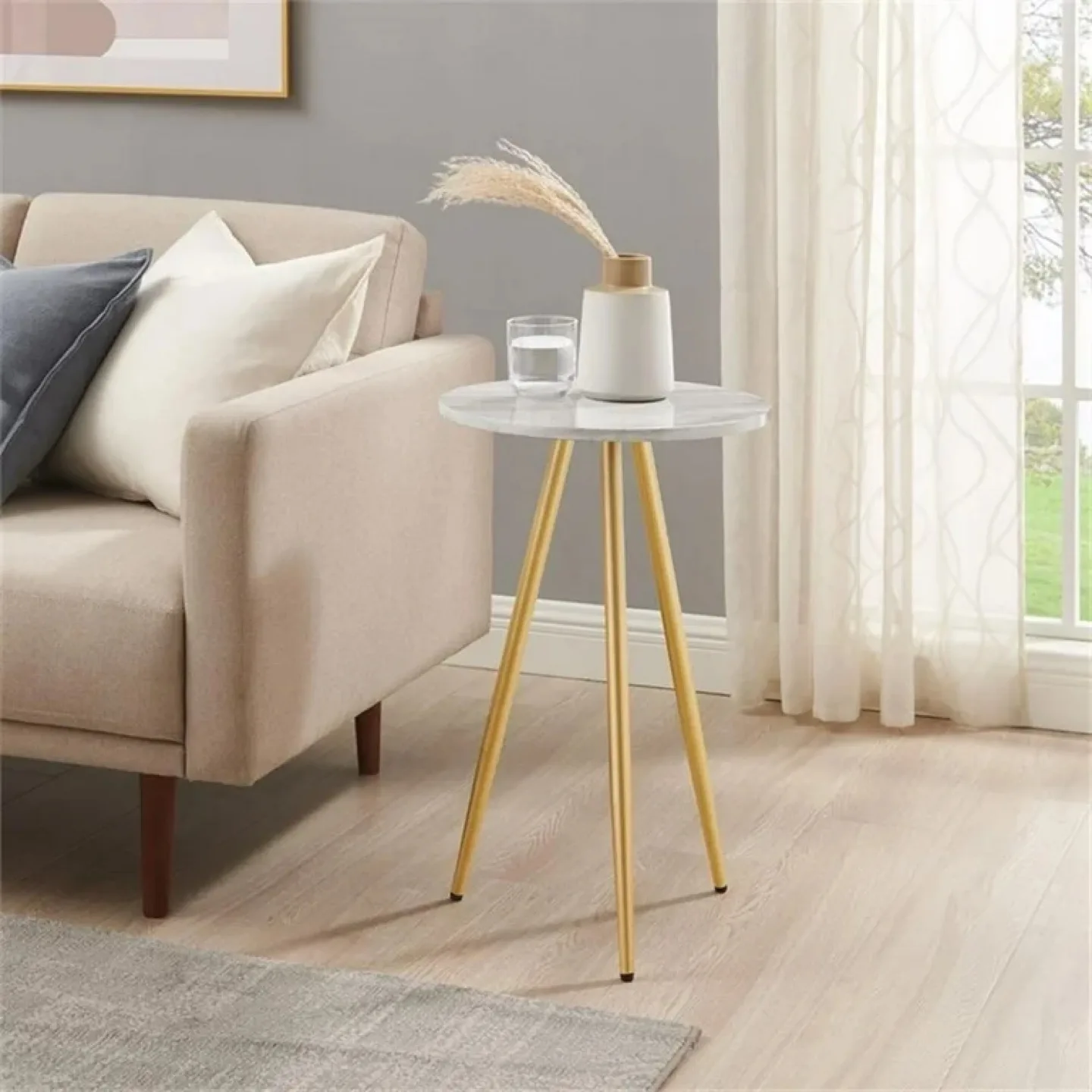 New 3 Leg Gold and White Side End Table or Nightstand image indicator(2)