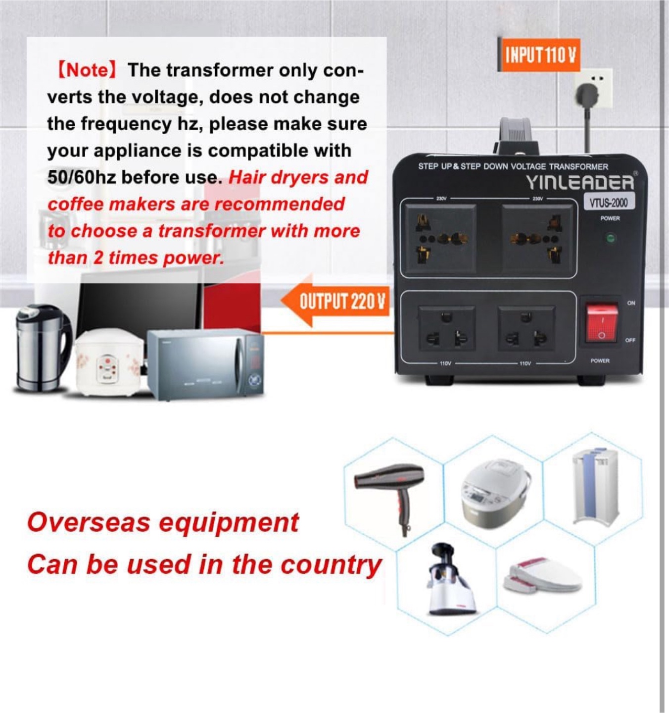 Yinleader Step Up & Step Down Voltage Transformer - photo 2