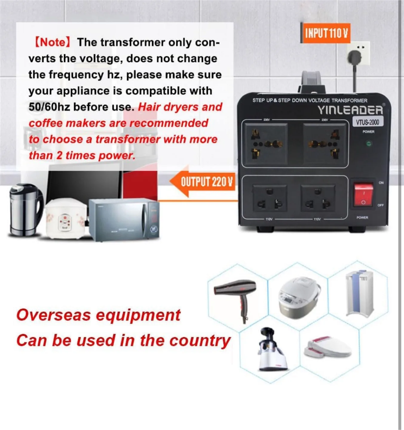 Yinleader Step Up & Step Down Voltage Transformer image indicator(2)