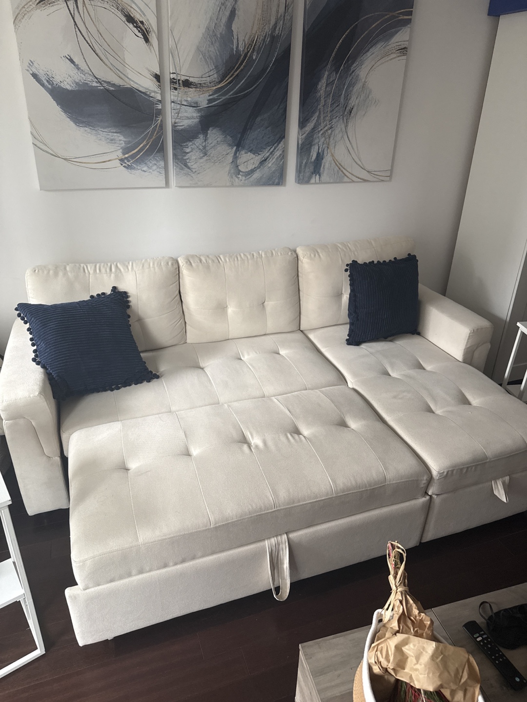 Off-White Sectional Sofa with Storage