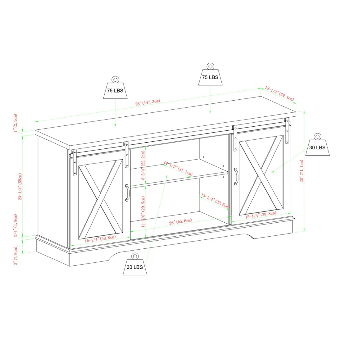 Farmhouse Sliding Barn Door TV Stand in Stone Grey image indicator(2)