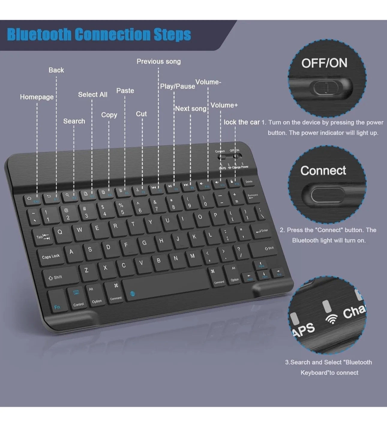 Wireless Bluetooth Keyboard image indicator(7)
