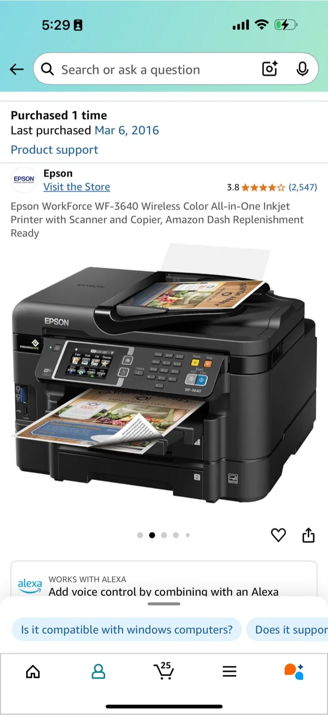 Epson WorkForce WF-3640 Wireless Color All-in-One Printer thumbnail