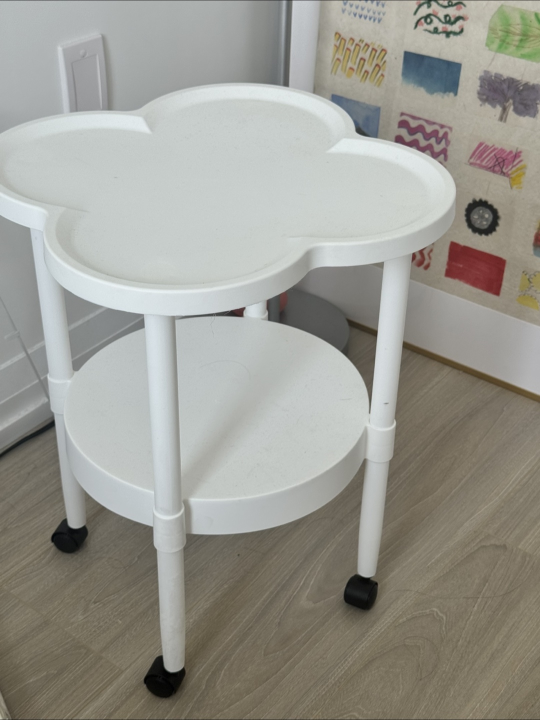 White Side Table with Wheels - photo 2