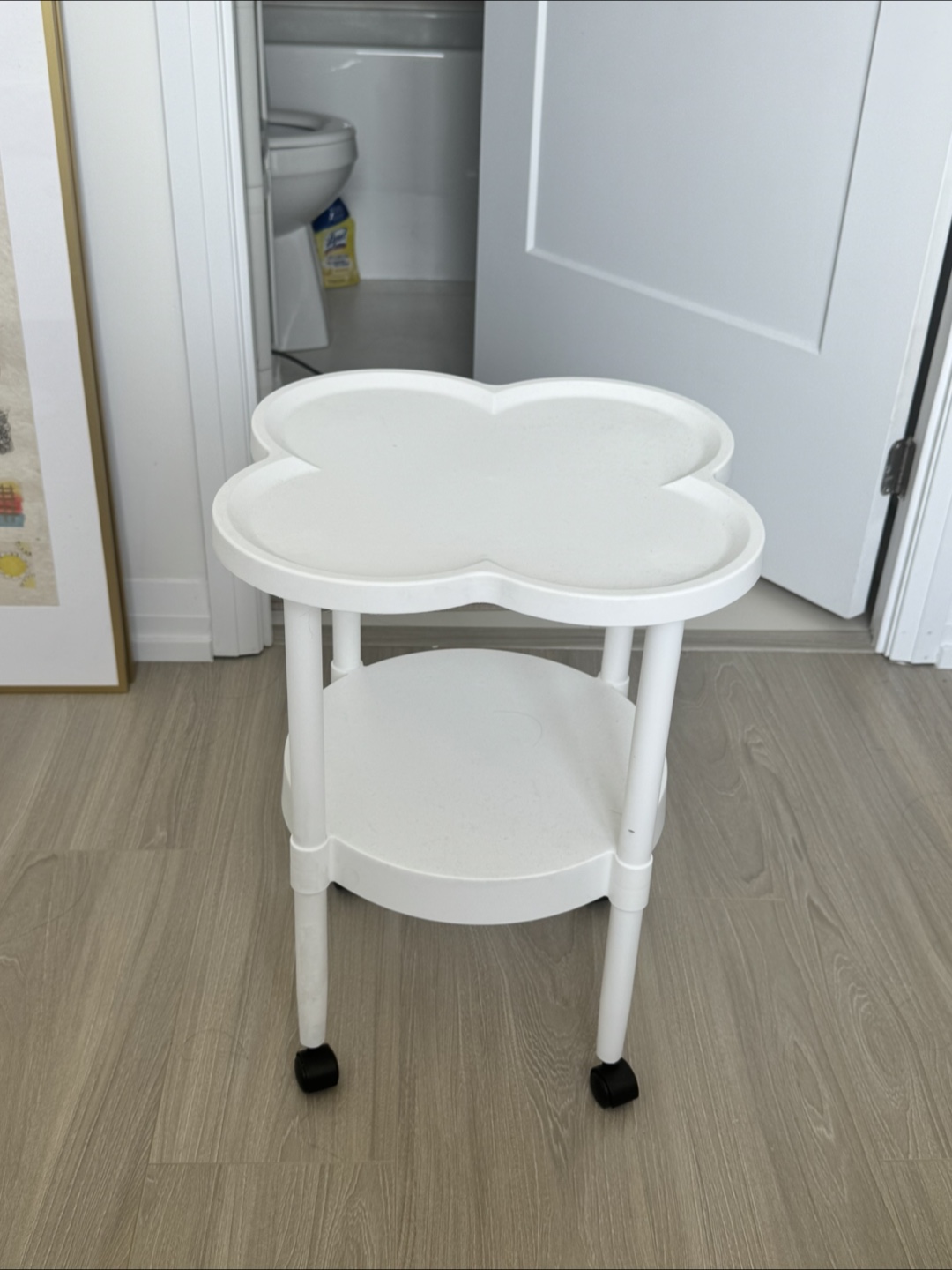 White Side Table with Wheels