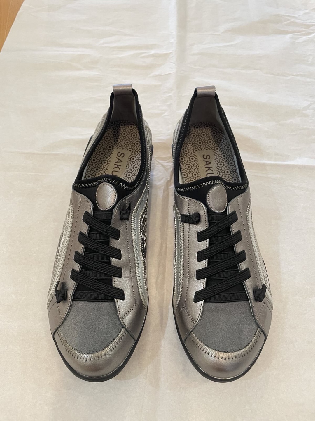 Silver Leather Flats, genuine leather women shoes