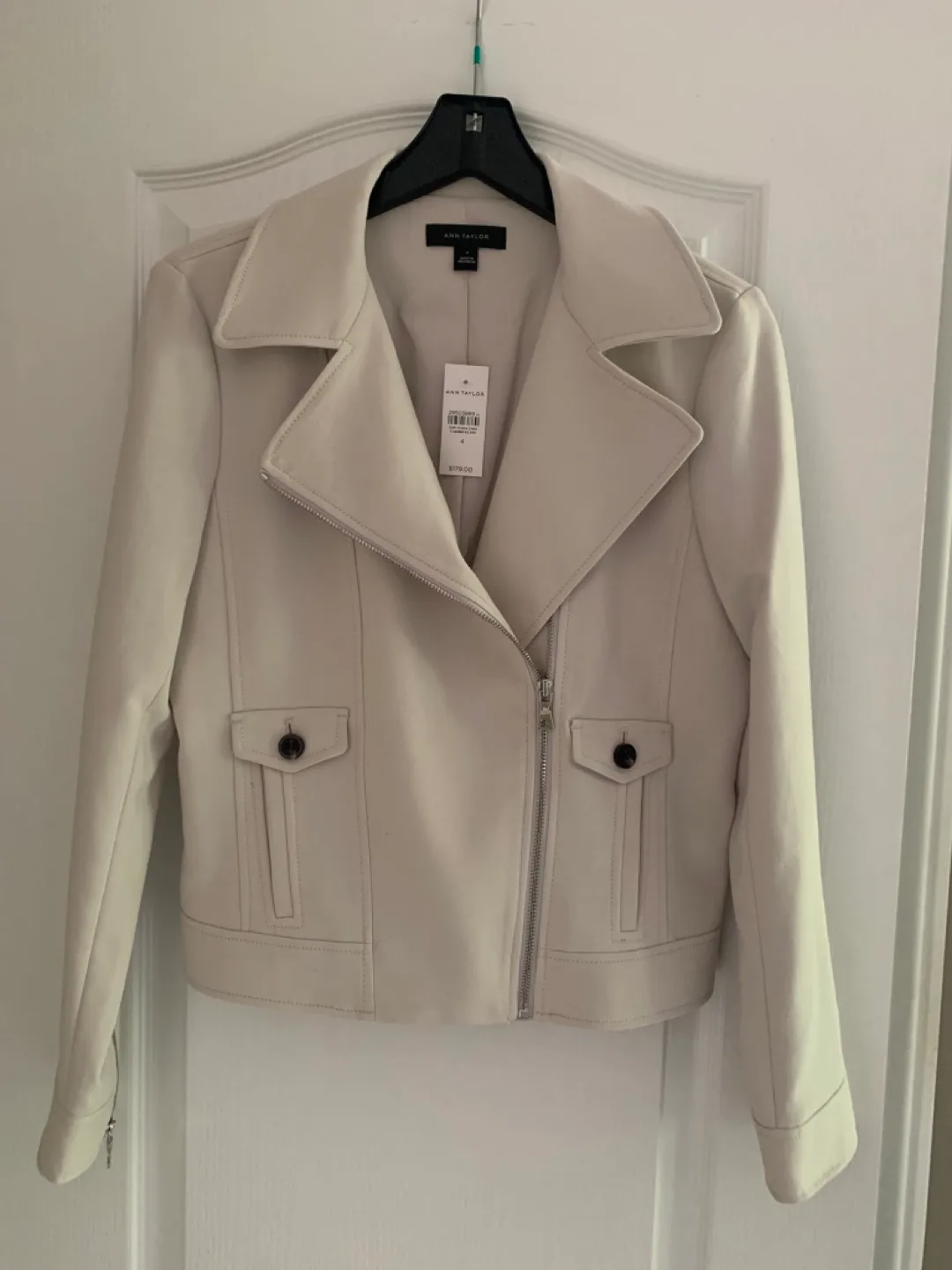 Ann Taylor Cream Coloured Moto Jacket thumbnail