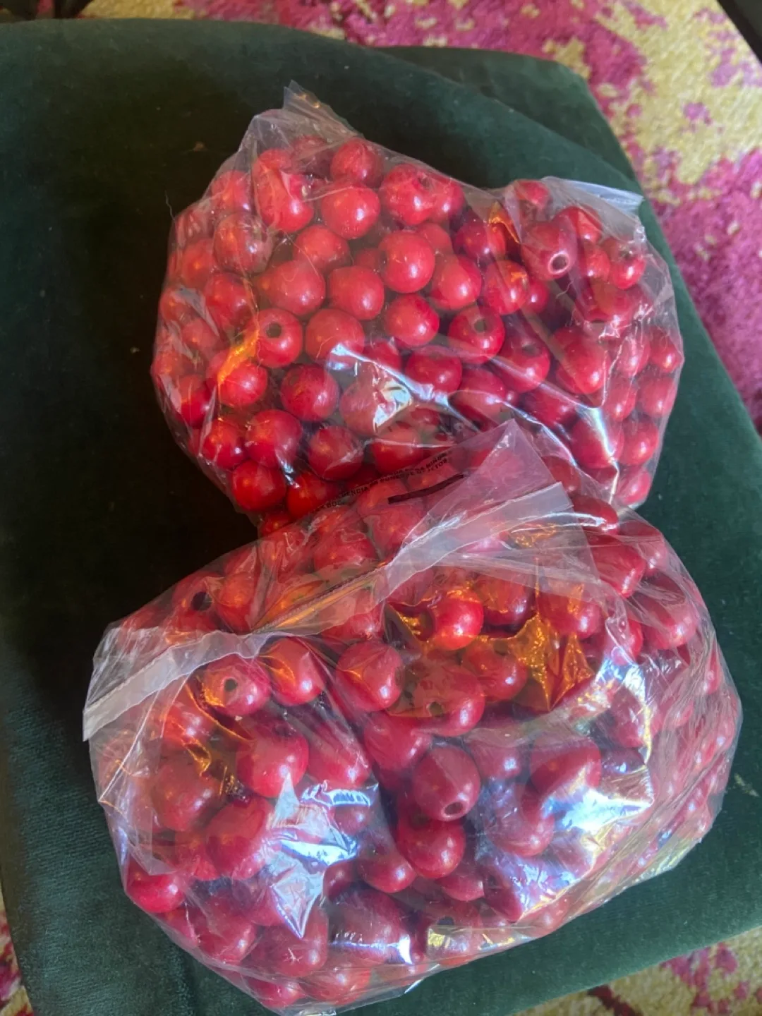 Red wooden beads two bags thumbnail