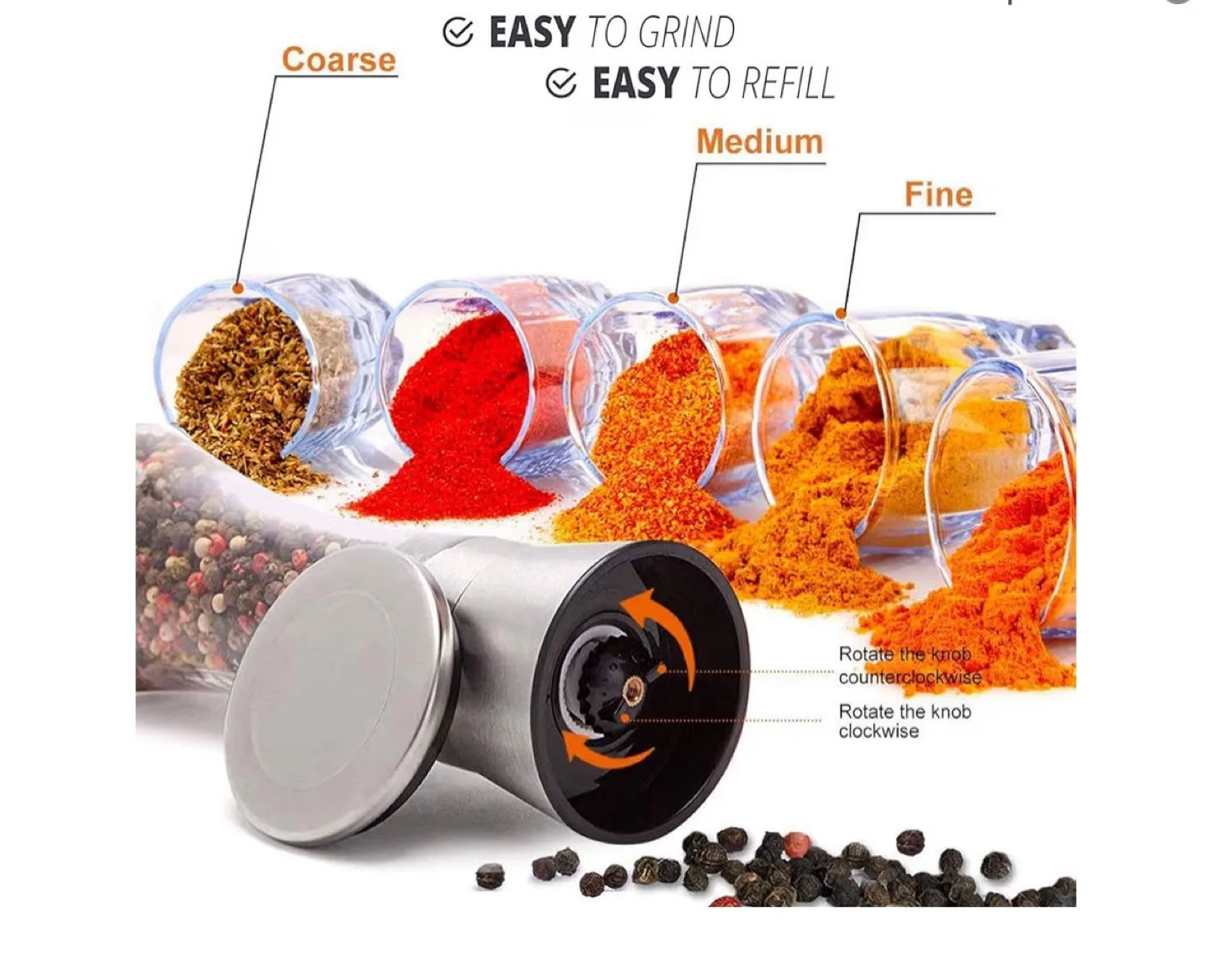 Pepper Grinder, Stainless Steel, Glass Bottle image indicator(6)