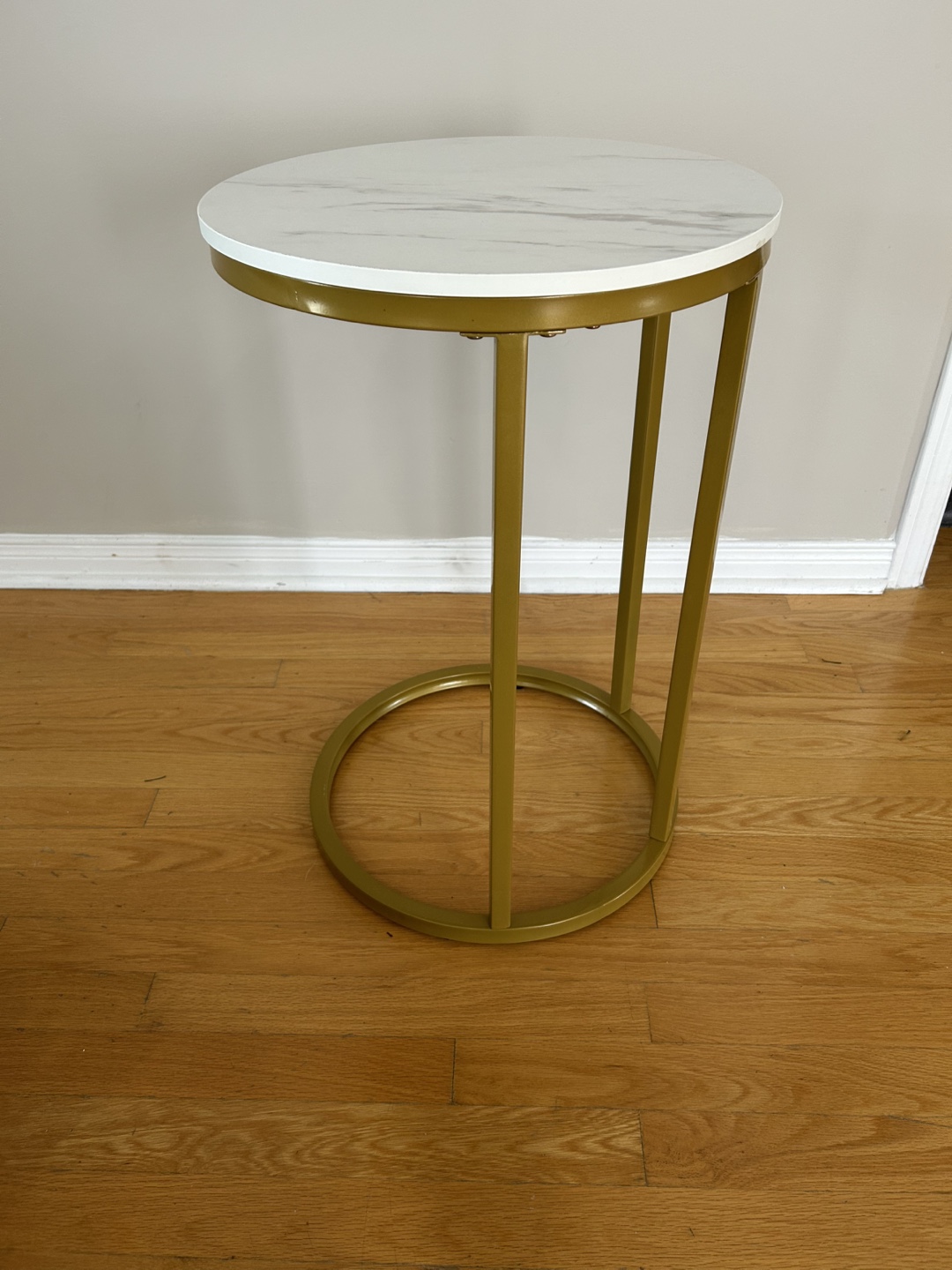 Gold and White Faux Marble Side Table