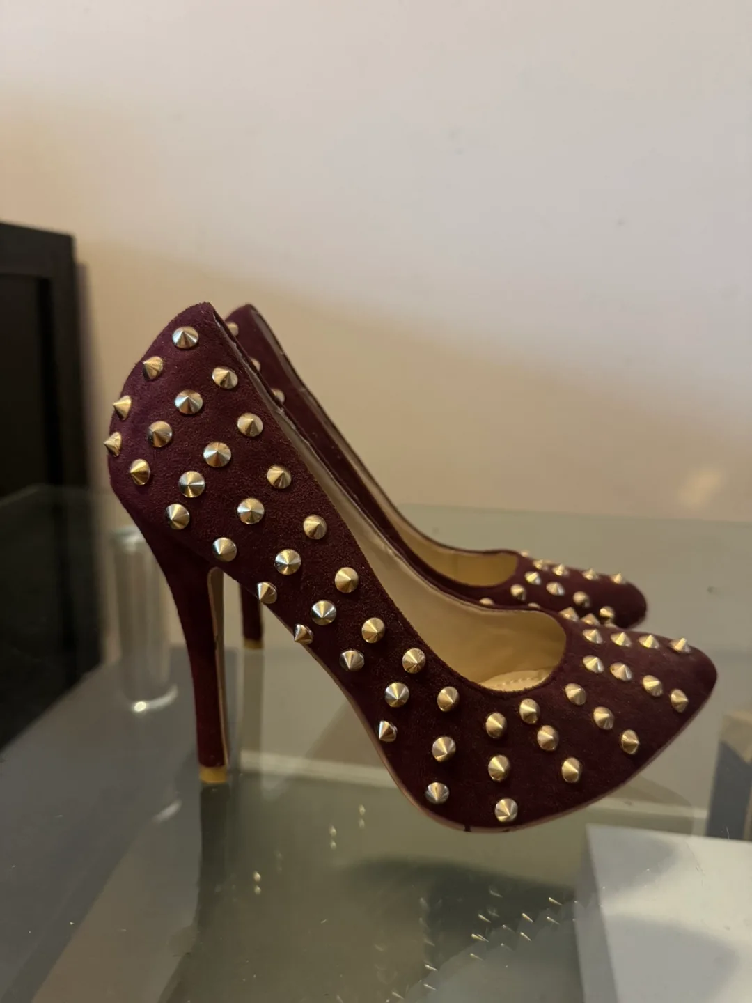 Rubi Burgundy Studded Heels - Size 37 thumbnail