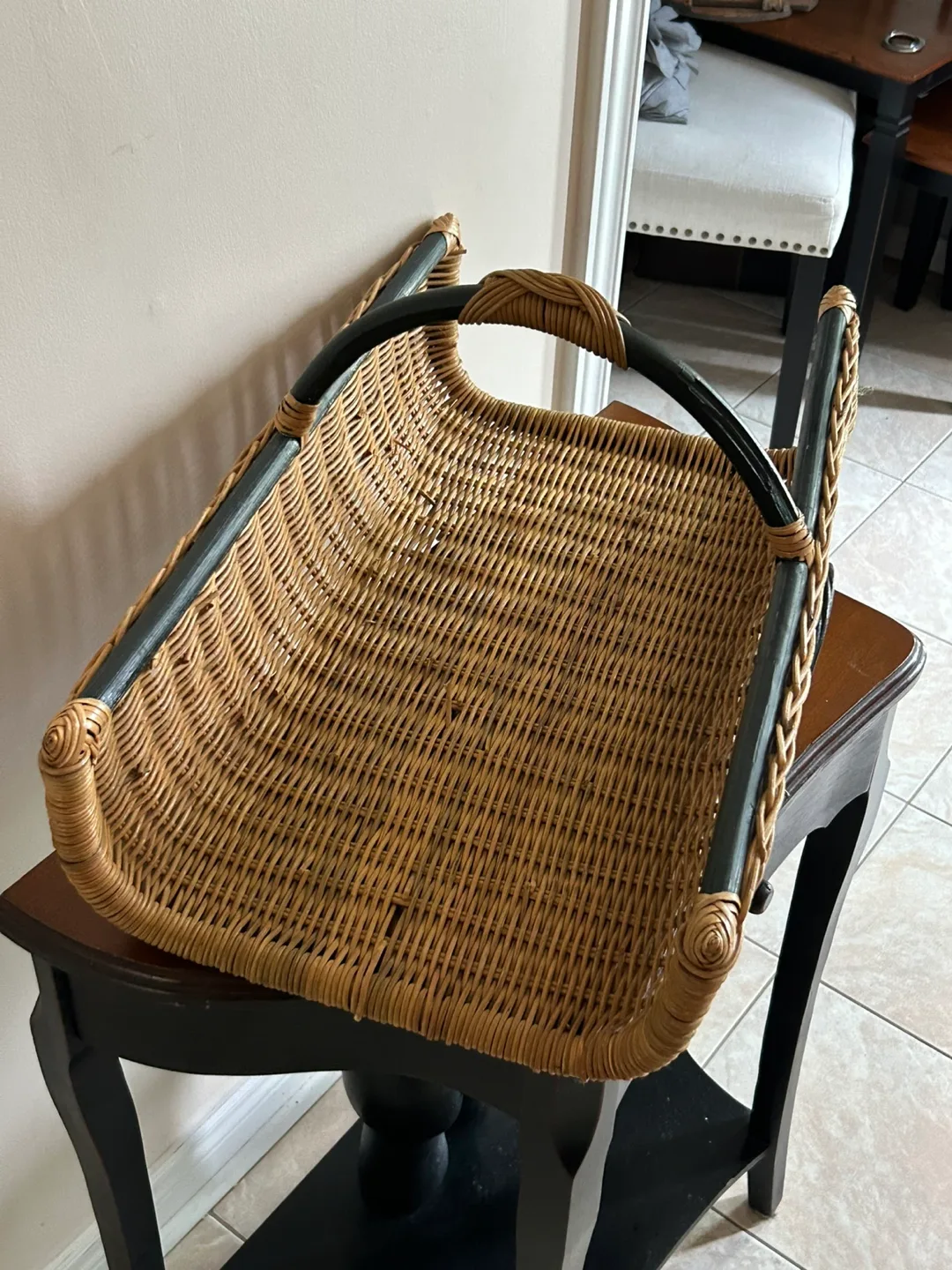 Vintage Wicker wood/Magazine Basket image indicator(3)