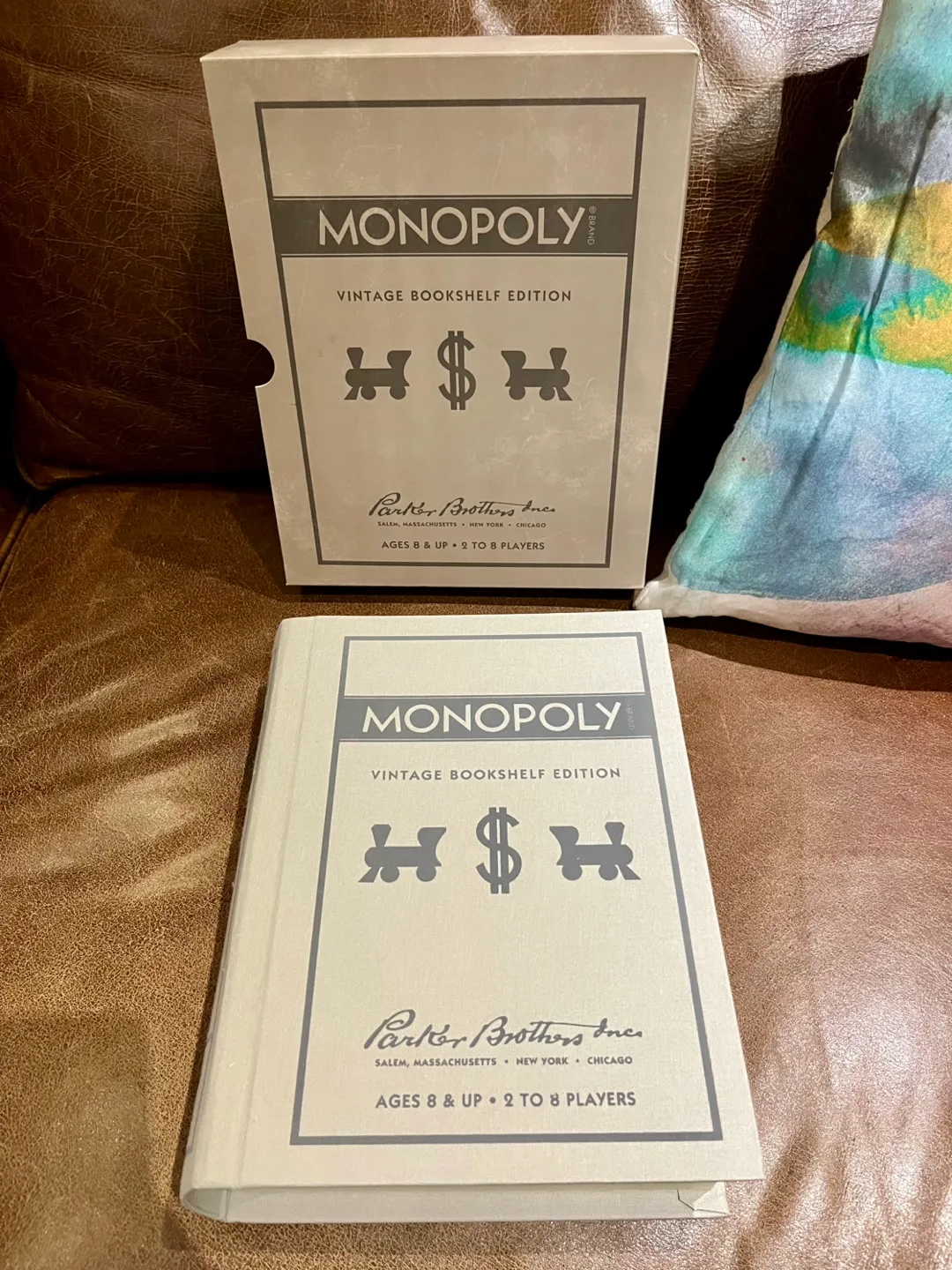 Vintage bookshelf Board Game Set, monopoly Yahtzee scrabble image indicator(6)